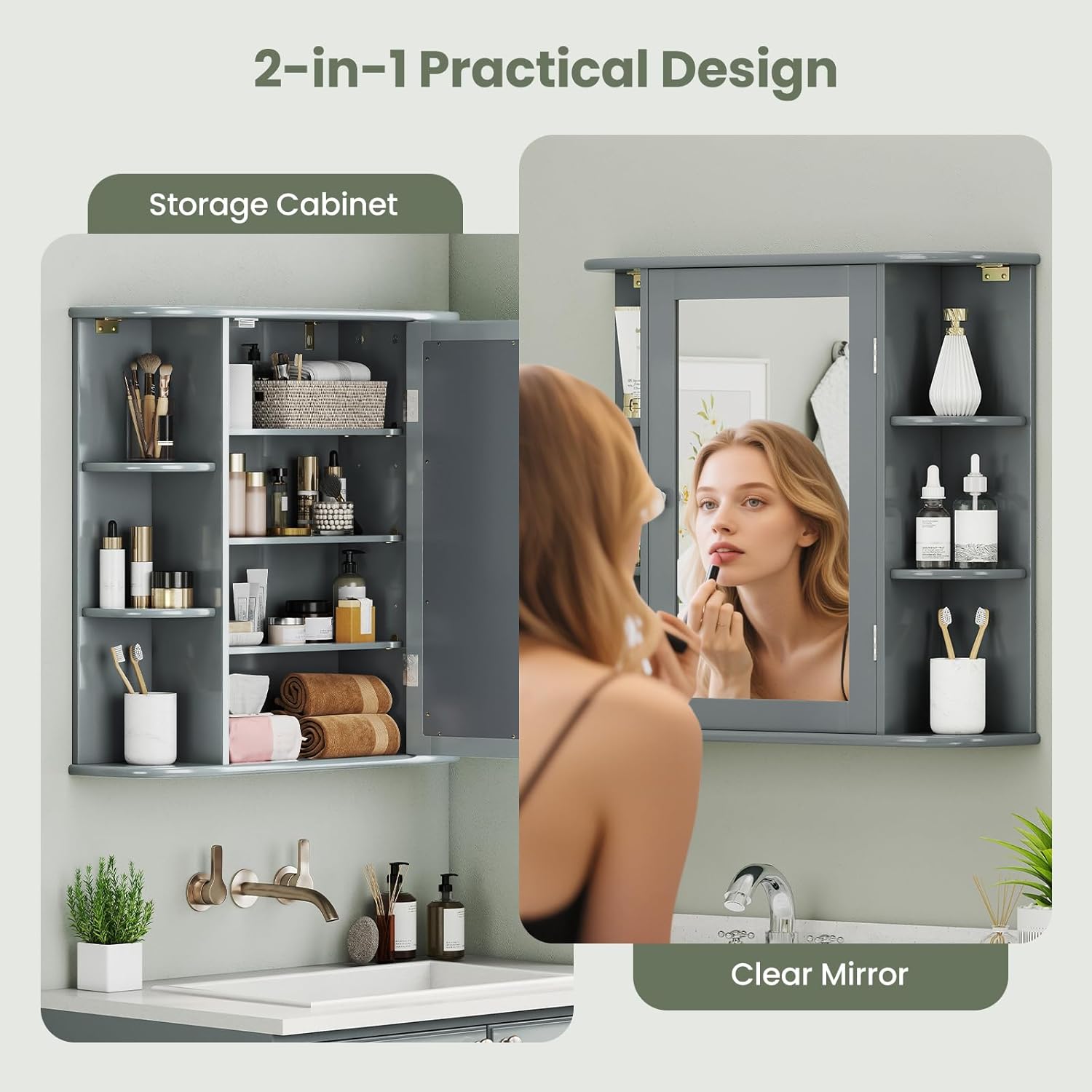 Giantex Bathroom Mirror Cabinet, Wall Mounted Medicine Cabinet with Mirrored Door & 4 Interior Shelves, 6 Open Shelves, Mounting Hardware, Space-Saving Storage Cabinet