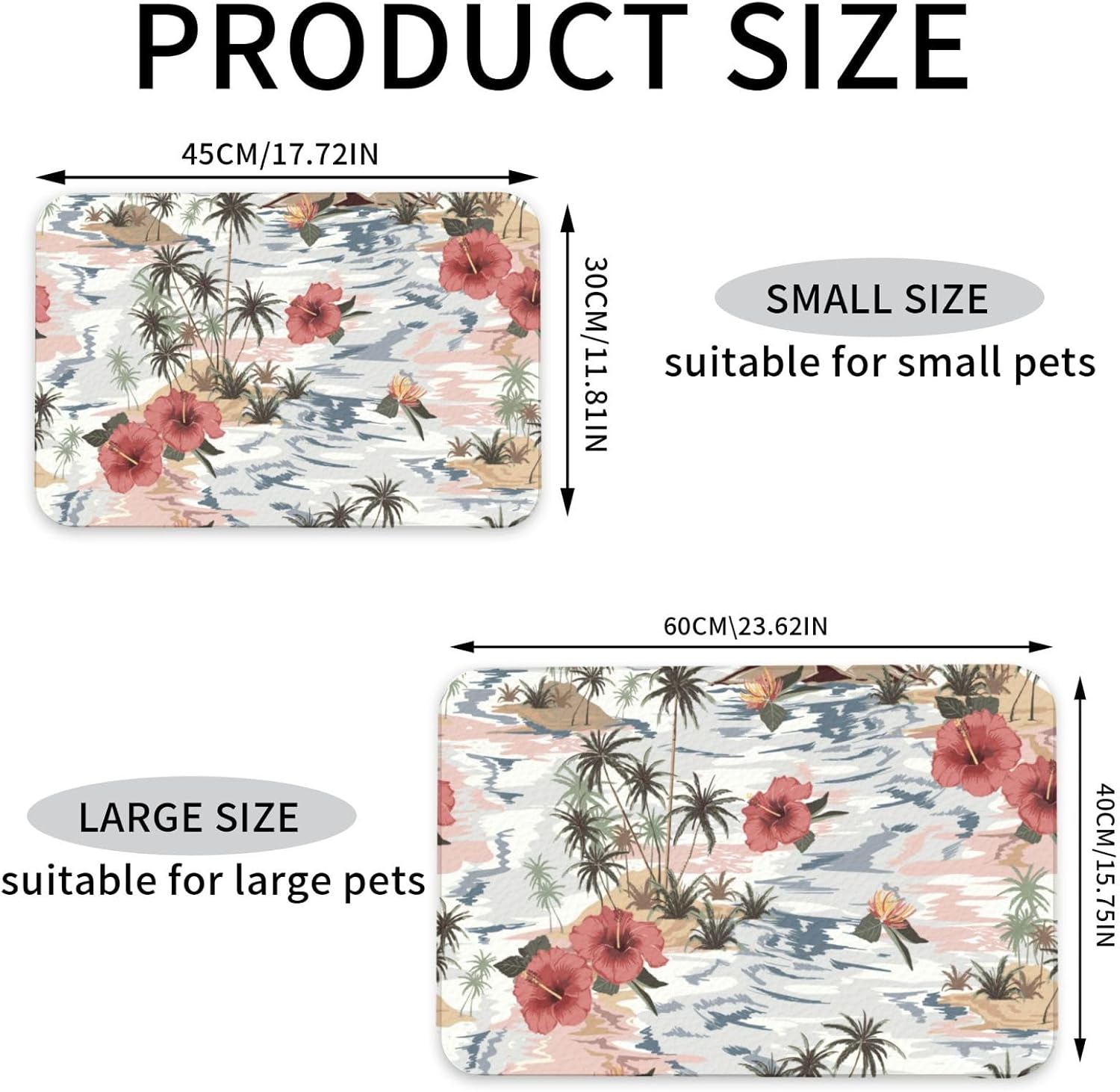 Hawaiian Summer Tropical Leather Absorbent Pet Feeding Mat Non-Slip for Dogs Cats 40x60cm