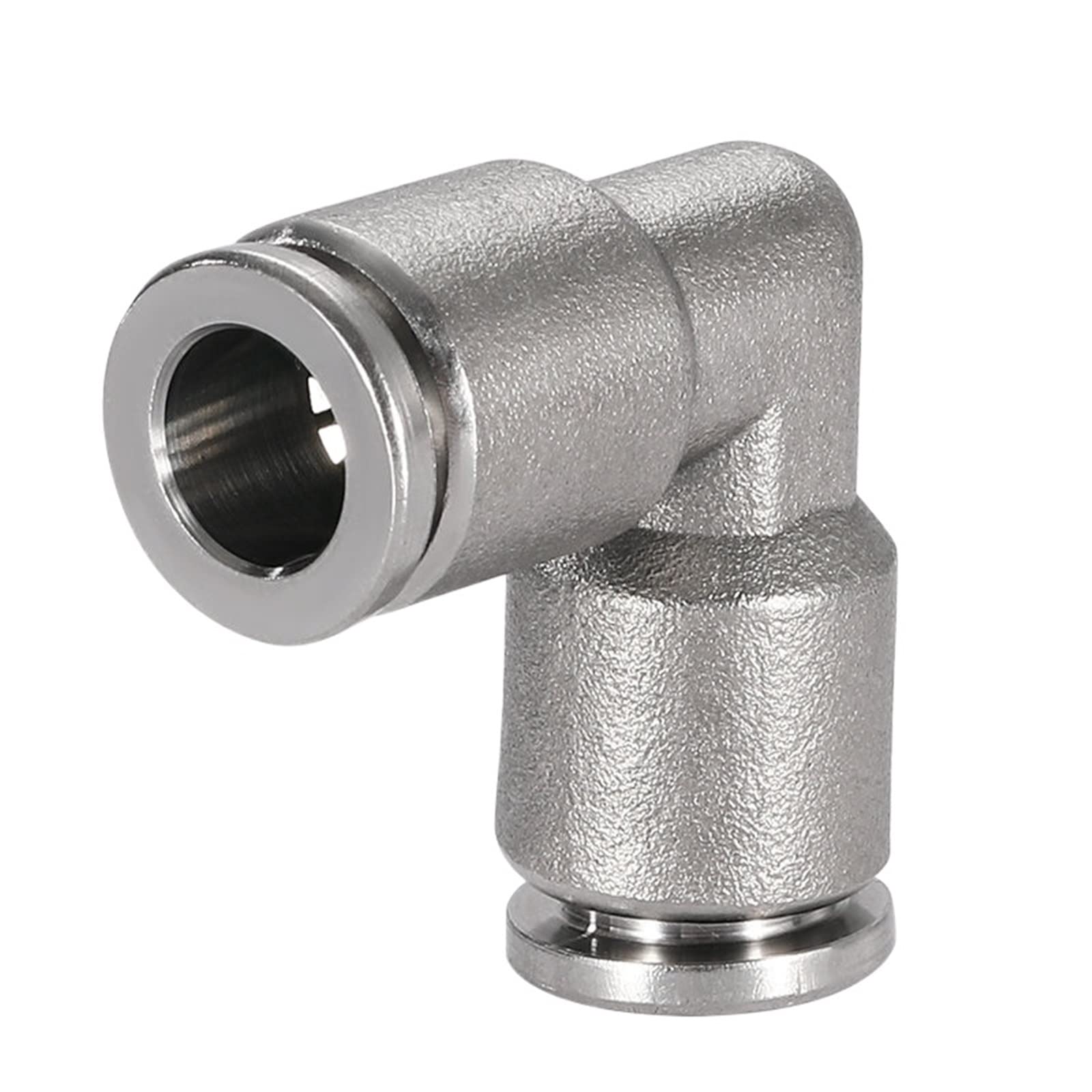 Racor neumático de codo 14mm inoxidable para guiar tubos de aire en espacios estrechos