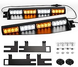 ASPL 32LED Visor Lights 26 Flash Patterns Windshield Emergency Hazard Warning Strobe Beacon Split Mount Deck Dash Lamp With Extend Bracket (Amber/White/Amber/White)