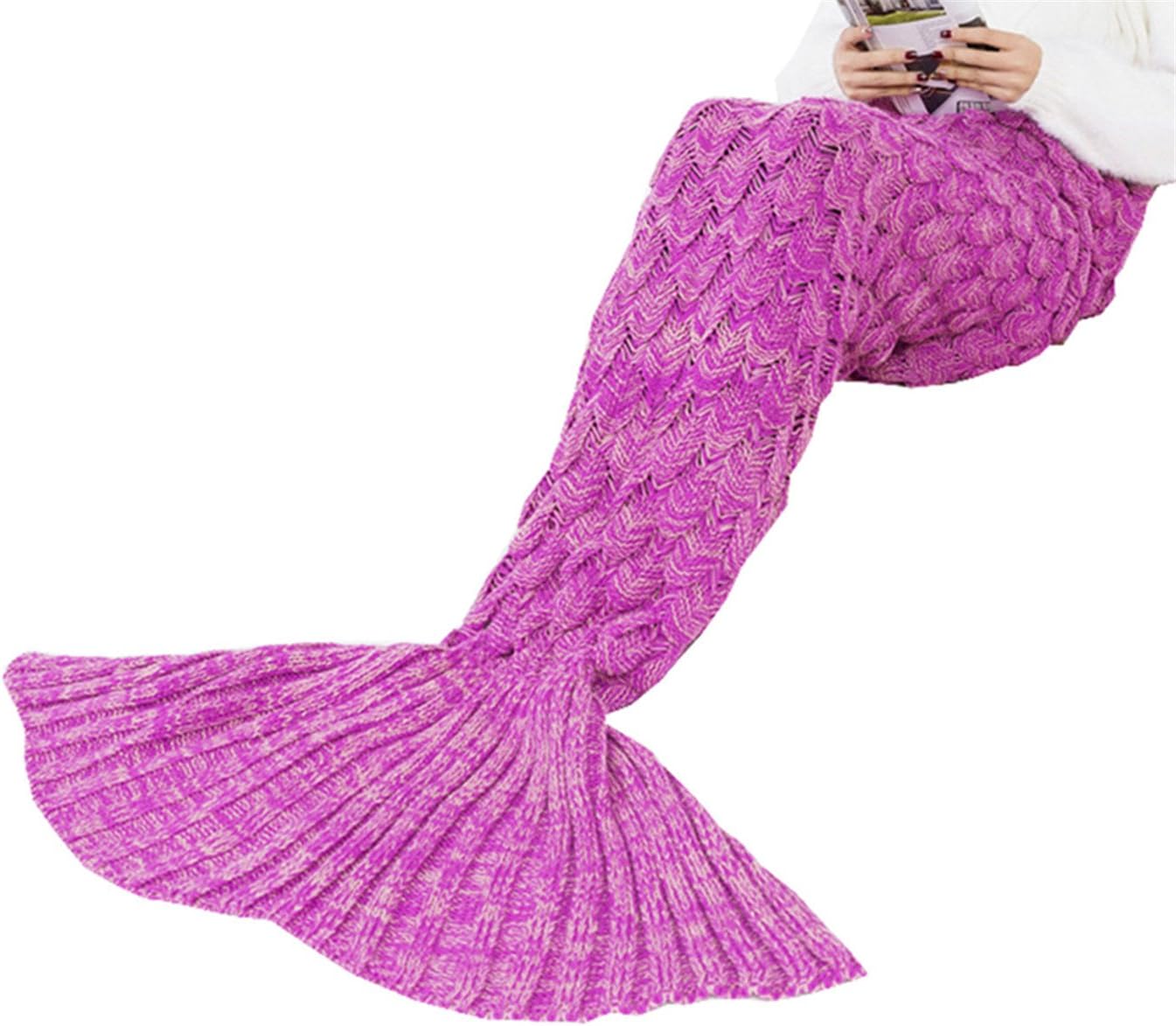 Triseaman Women and Girls Mermaid Tail Blanket Fish scales Pattern Sofa Living Room Sleeping Bag RoseRed Adult