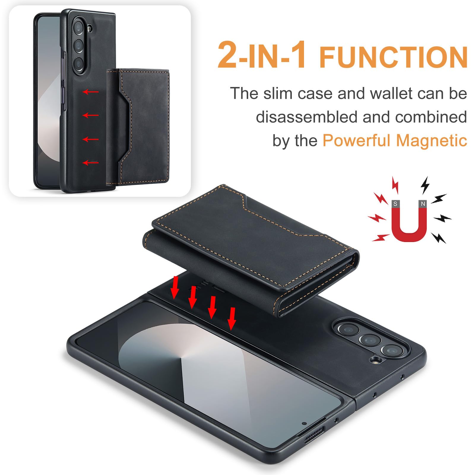 Custodia Magnetica For Samsung Galaxy Z Fold 8 Ultra, Cover In Pelle Business Retrò Con Funzione Cavalletto Custodia A Portafoglio Staccabile(Black)