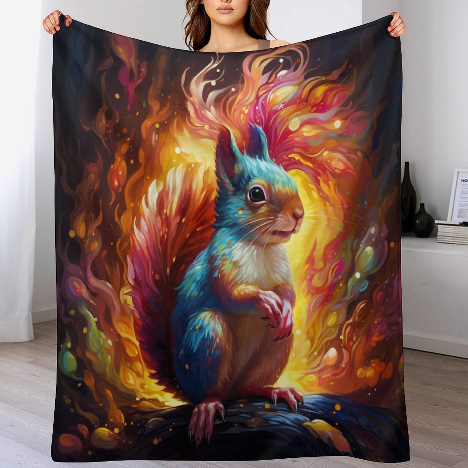Couverture écureuil en flanelle chaude lavable contre le froid du lit et canapé