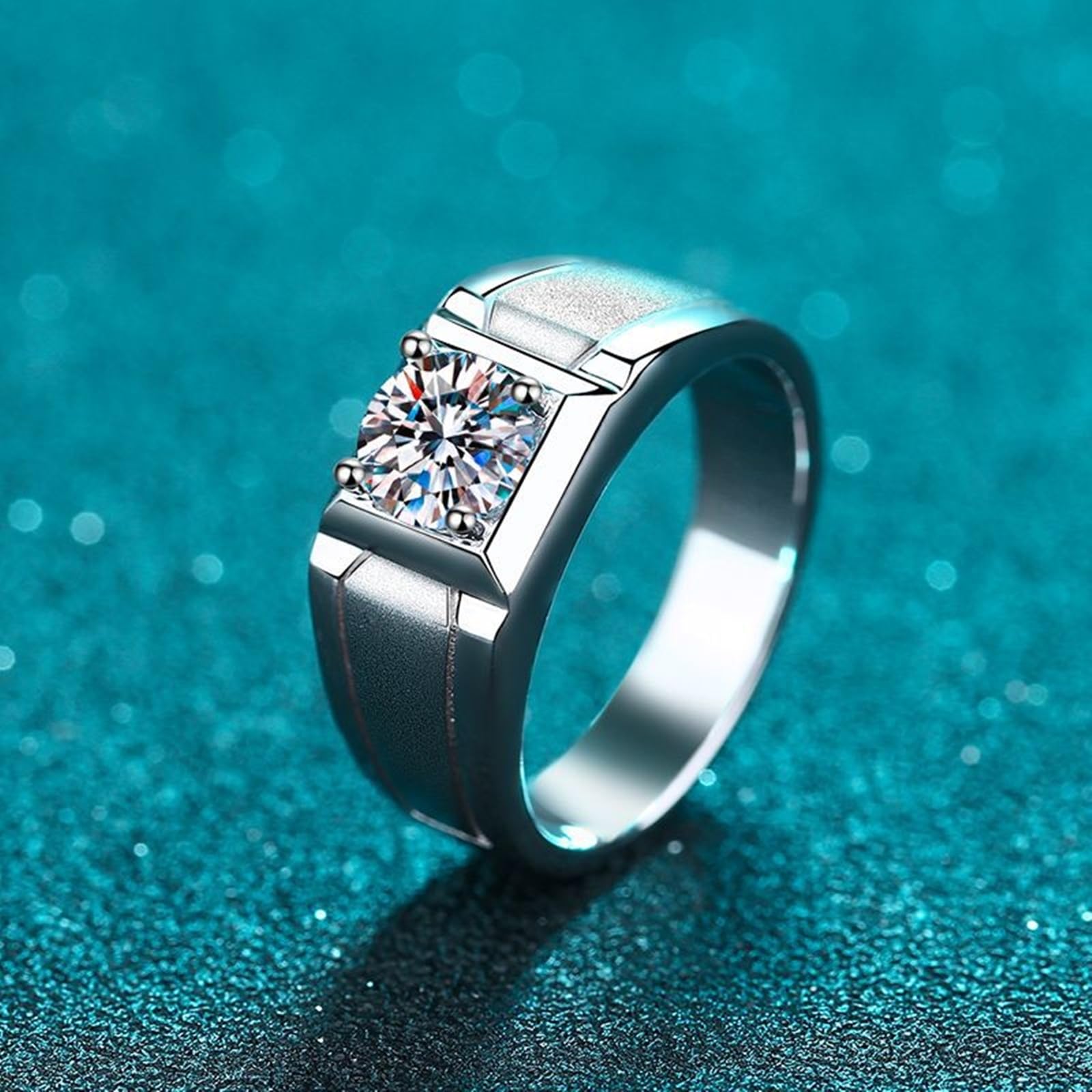 KnSam Anillo de boda de oro blanco de 14 quilates/18 quilates, joyas de oro auténtico, 0,5 quilates, diseño clásico, redondo, anillo de compromiso de diamante 750/585 para hombre, tallas 47-62