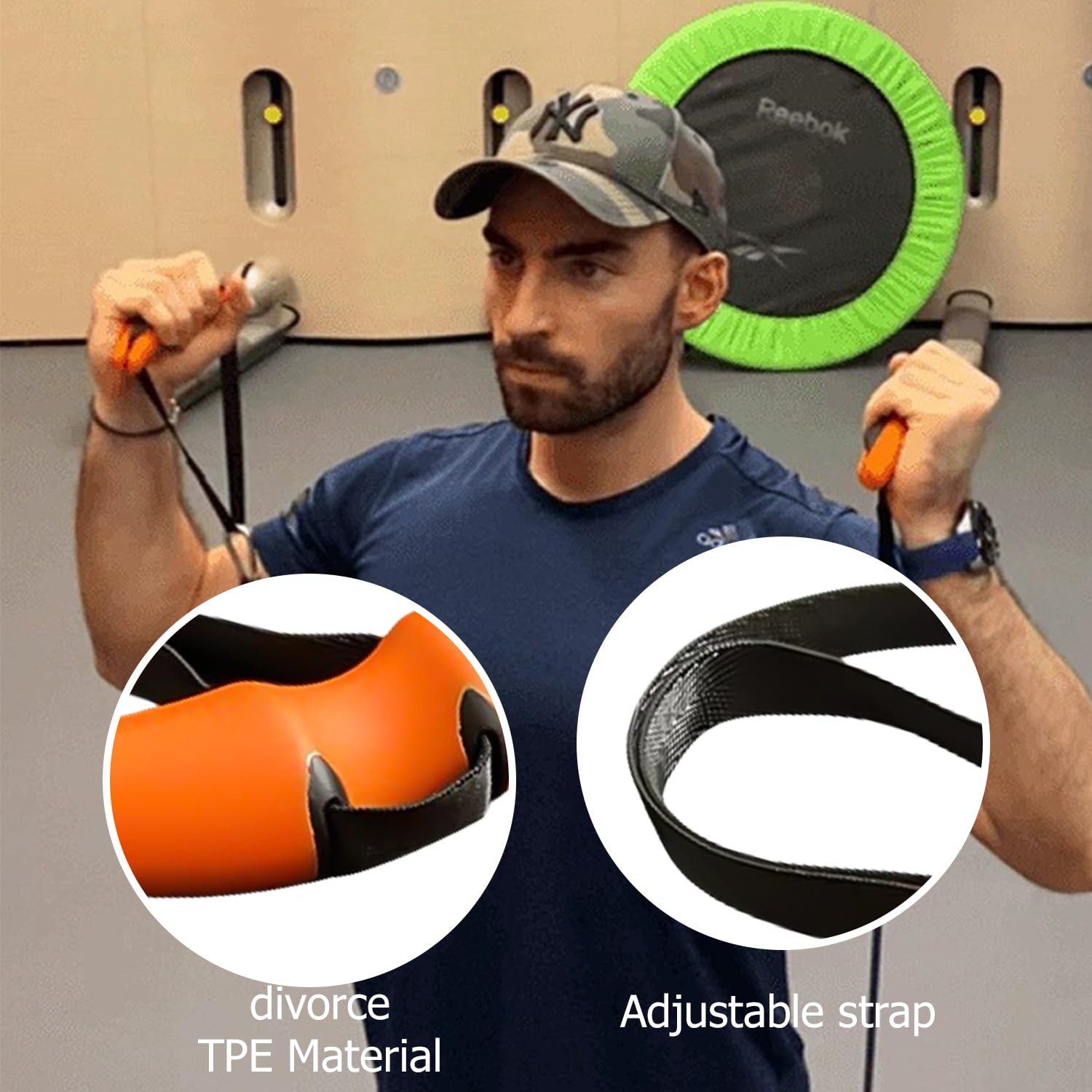 1 paio di impugnature per fitness, maniglia per remi con fascia di resistenza regolabile, cavo maniglie fissabili a barre di trazione, bilancieri, macchinari, vogatori, macchine per allenamento