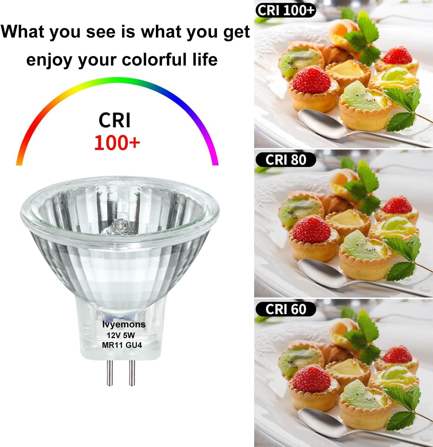 GU4 MR11 12V 5W Halogen FTD Spotlight Bulb, 6 Pack 2800k Warm White Fiber Optic Light Bulbs Mr11, Dimmable Precision MR 11 Bulb for Accent, Landscape, Track Light, Christmas Tree Lighting
