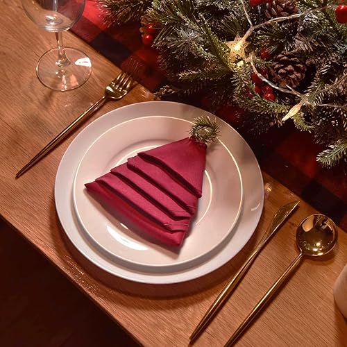 Miniatura 4 de Juego de 6 servilletas de tela roja, servilletas de tela gruesa de 18 x 18 pulgadas, servilletas de cena 100% algodón, decoraciones de mesa de