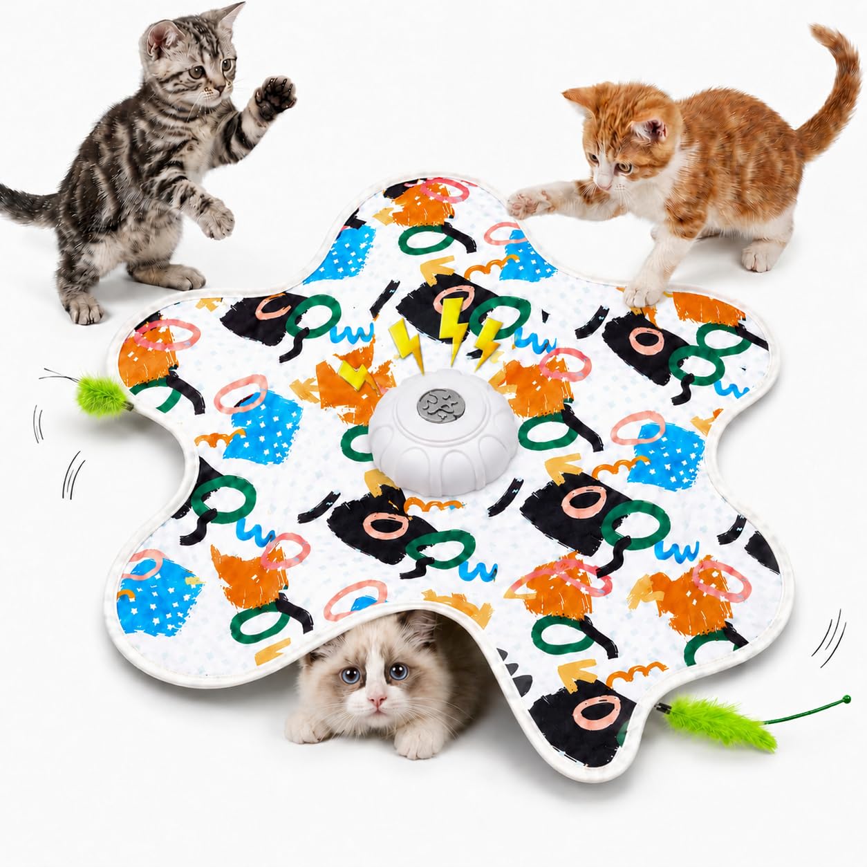 Katzenspielzeug Selbstbeschäftigung,Interaktives Katzenspielzeug Selbstbeschäftigung,Intelligenzspielzeug für Katzen mit Abnehmbaren Federn,Beweglicher Feder Quietschender Maus Wohnungskatzen