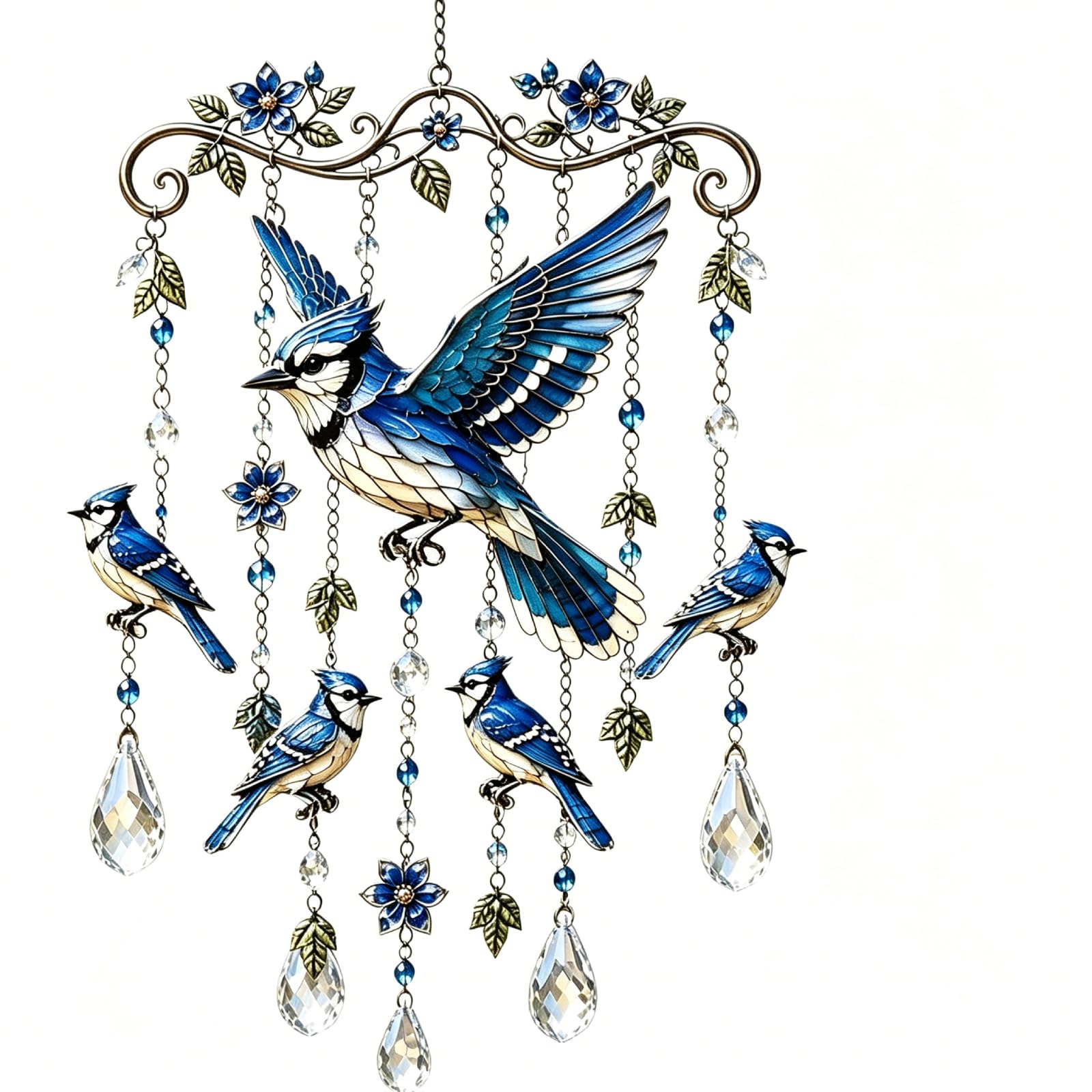 Hummingbird Wind Chime Outdoor – Stained Glass & Crystal Sun Catcher Windchime, Colorful Bird Garden Yard Decor, Memorial Gift for Women, Grandma, Garden Lovers