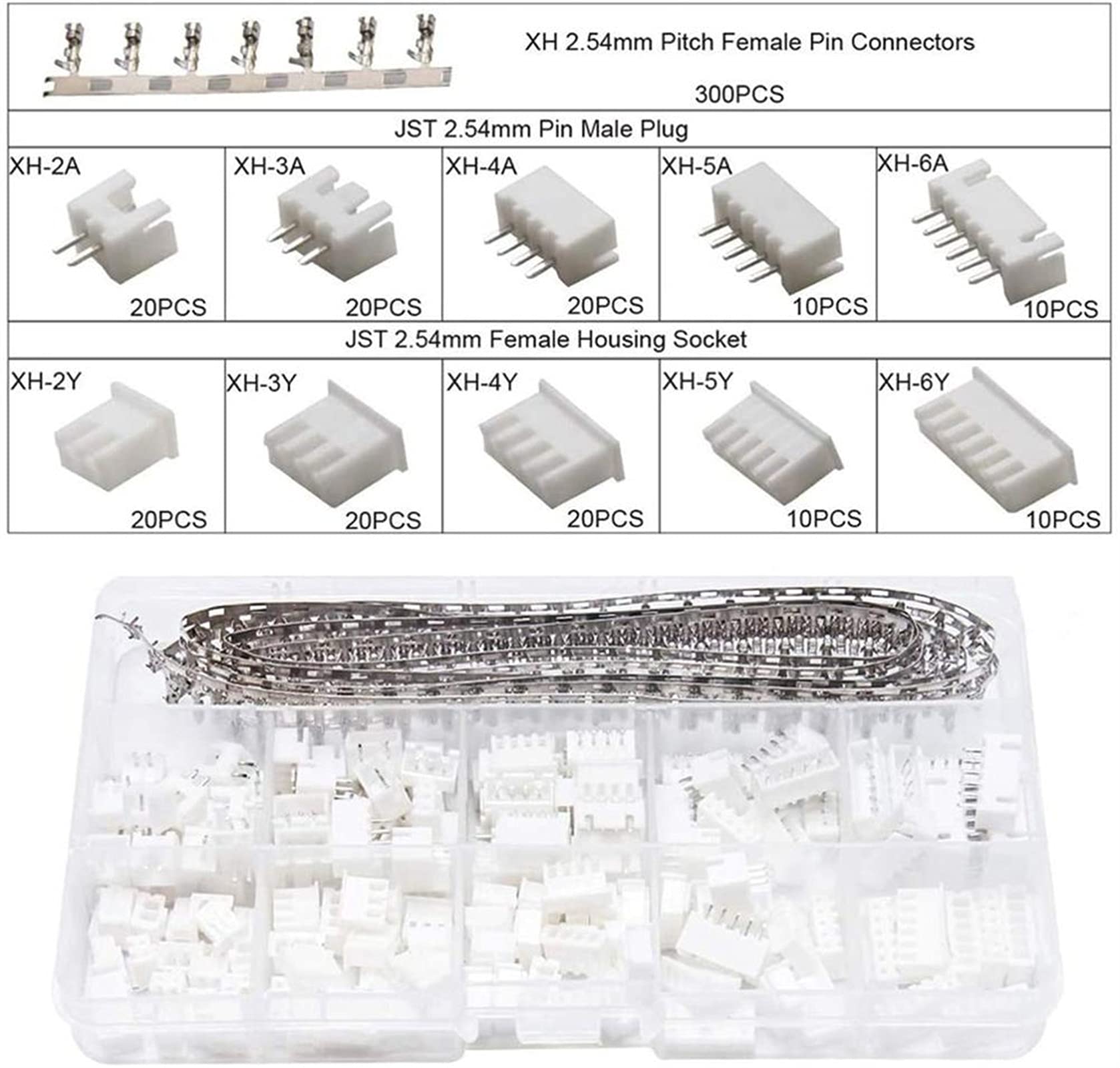 Pinza a crimpare per cavi SN-28B 0,1-1 mm² Set di strumenti per pinze a crimpare-1550 connettori da 2,54 mm e pin a crimpare ， 460 pezzi 2,54 mm JST-XH Kit di connettori JST Pinza