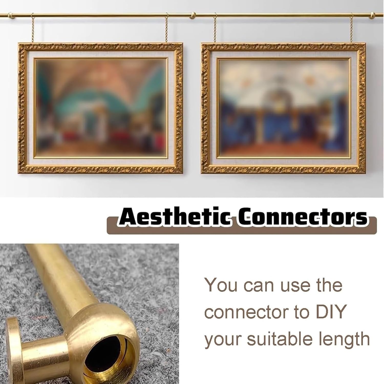 Picture Rail Hanging System Brass Picture Hanging Wire Kit,Indoor Rail System Customizable,Home Studio Exhibitions Wall Painting Hanger Rod,Brass Gallery Kit for Art Frames(70CM)