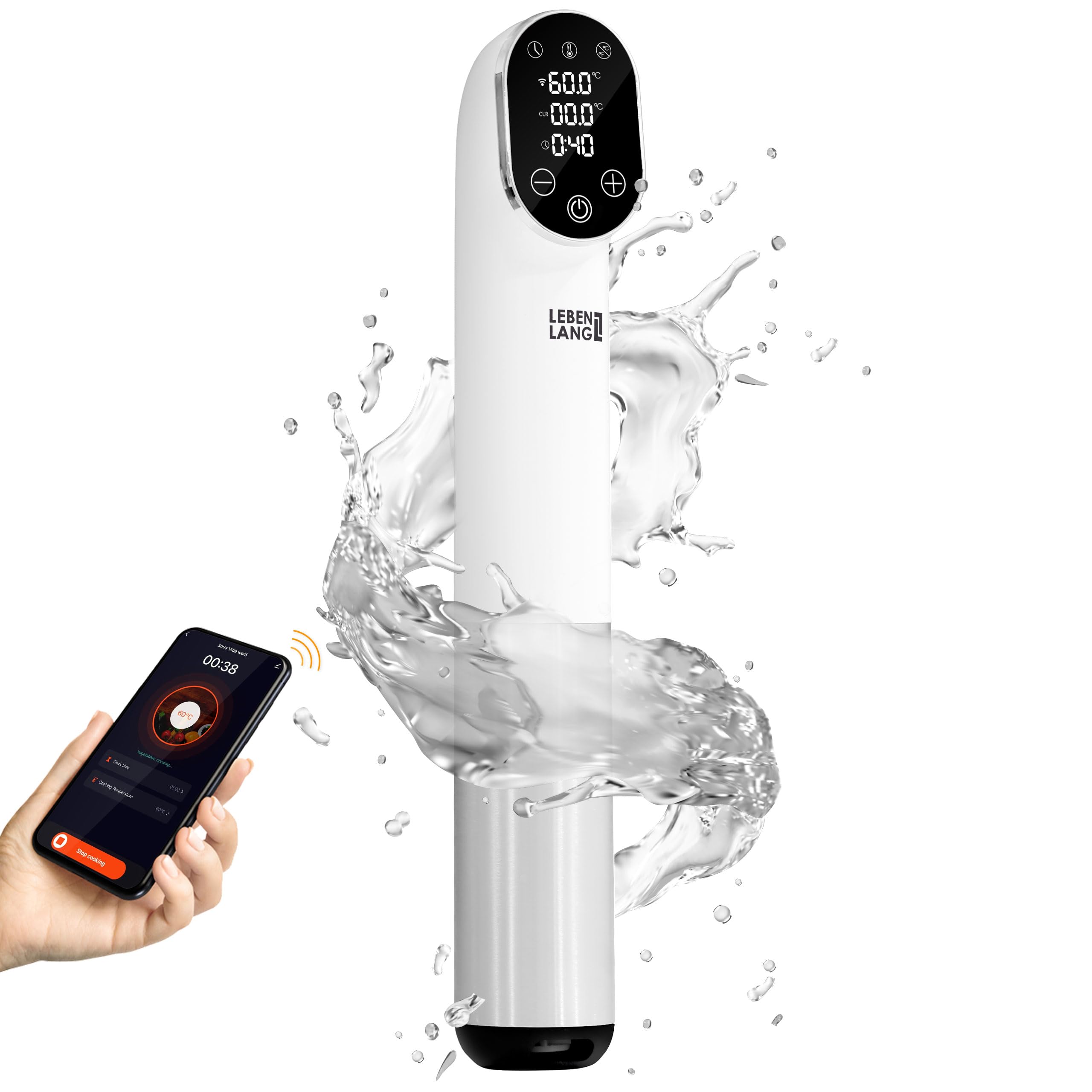 LEBENLANG 1200W Sous Vide Stick - Mit App-Steuerung I Edelstahl Su Vide Garen mit Timer für Fleisch Fisch Gemüse| Souvidestab Souse Garer | Susvide Sovit Souvidgarer Sou Vid Souc Vide Stab Stick