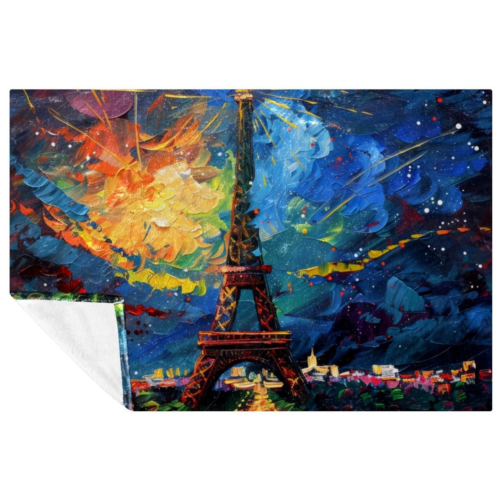 Couverture douce Night Paris pour lit et canapé Plaid chaud de pique-nique 150x100 cm