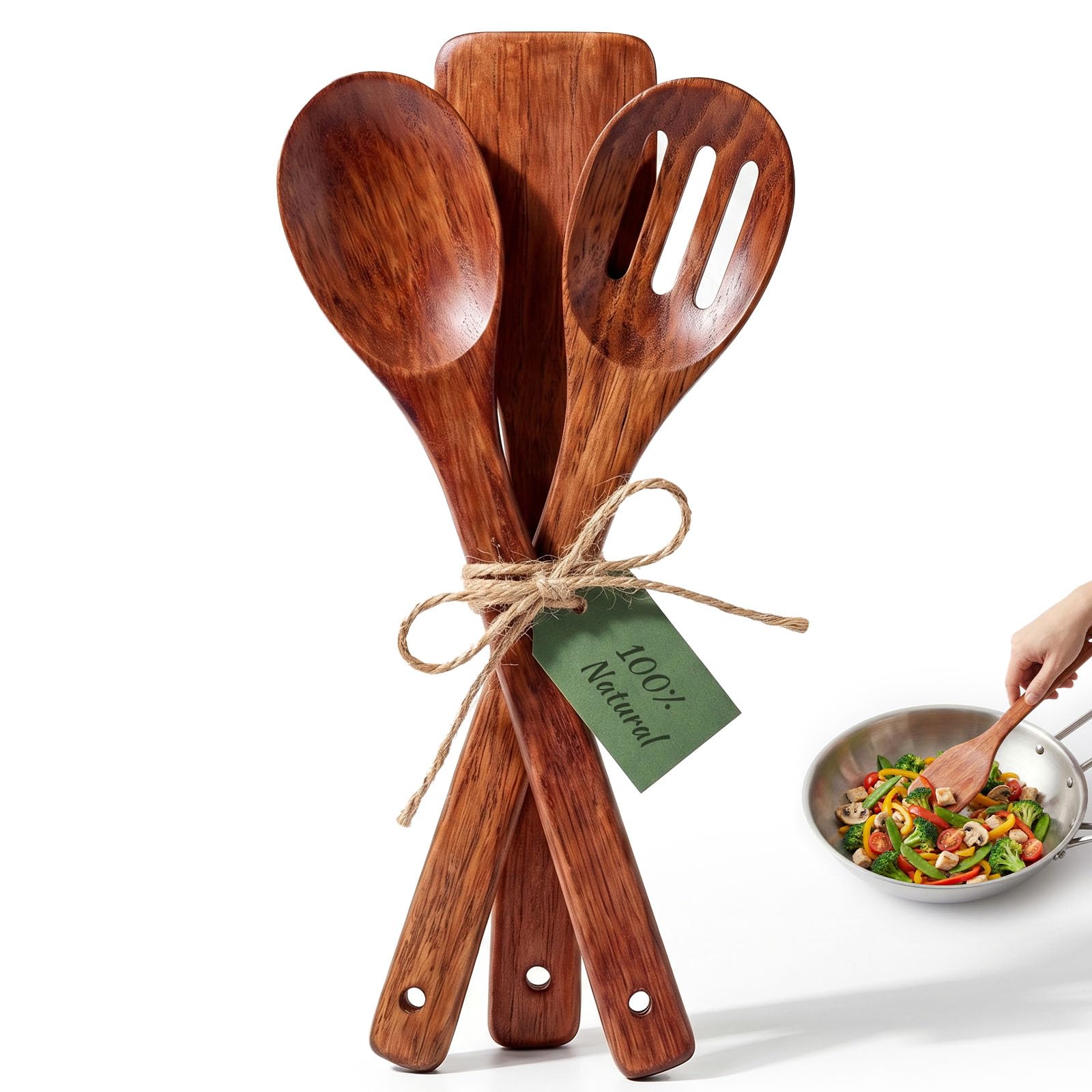 Juego de espátulas de cocina de madera noble HANSGO de 12 pulgadas y acabado oscuro