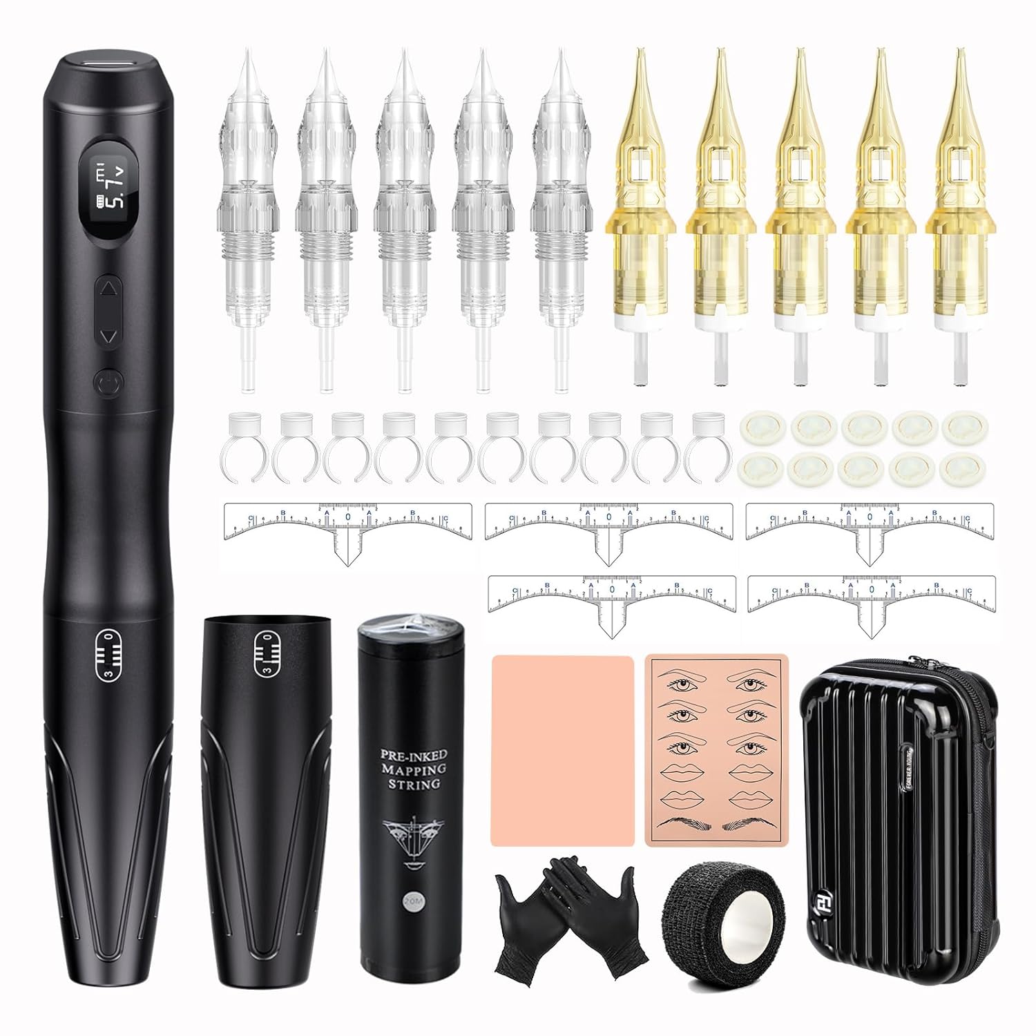 BIOMASER S20 Tattoo Gun Wireless Permanent Makeup Machine kit,Extra Grip for tattooing 10pcs Cartridges Needles for Eyebrow Lip Eyeliner Ombre Powder Brows Microshading Supplies