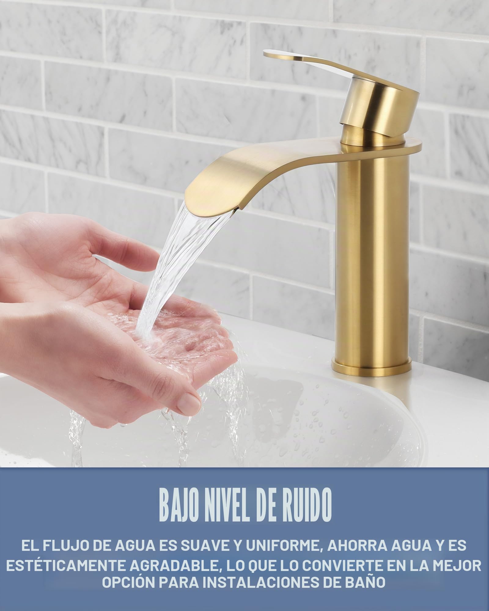 ARCORA Grifo de Lavabo, Grifo de Baño de Acero Inoxidable, con Aireador Extraíble y Cartucho Cerámico, Salida de Agua Fría y Caliente Regulable, para Lavabos de Baño, Dorado