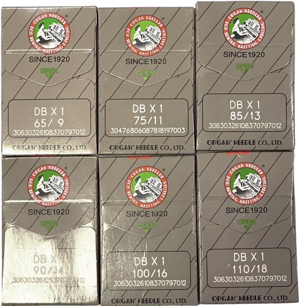 60 PCS Organ Industrial Single Needle DBX1 in Assorted Sizes 9,11,13,14,16,18 Japan Organ Sewing Machine Needles Compatible with/Replacement for JUKI Brand DDL Model and Much More