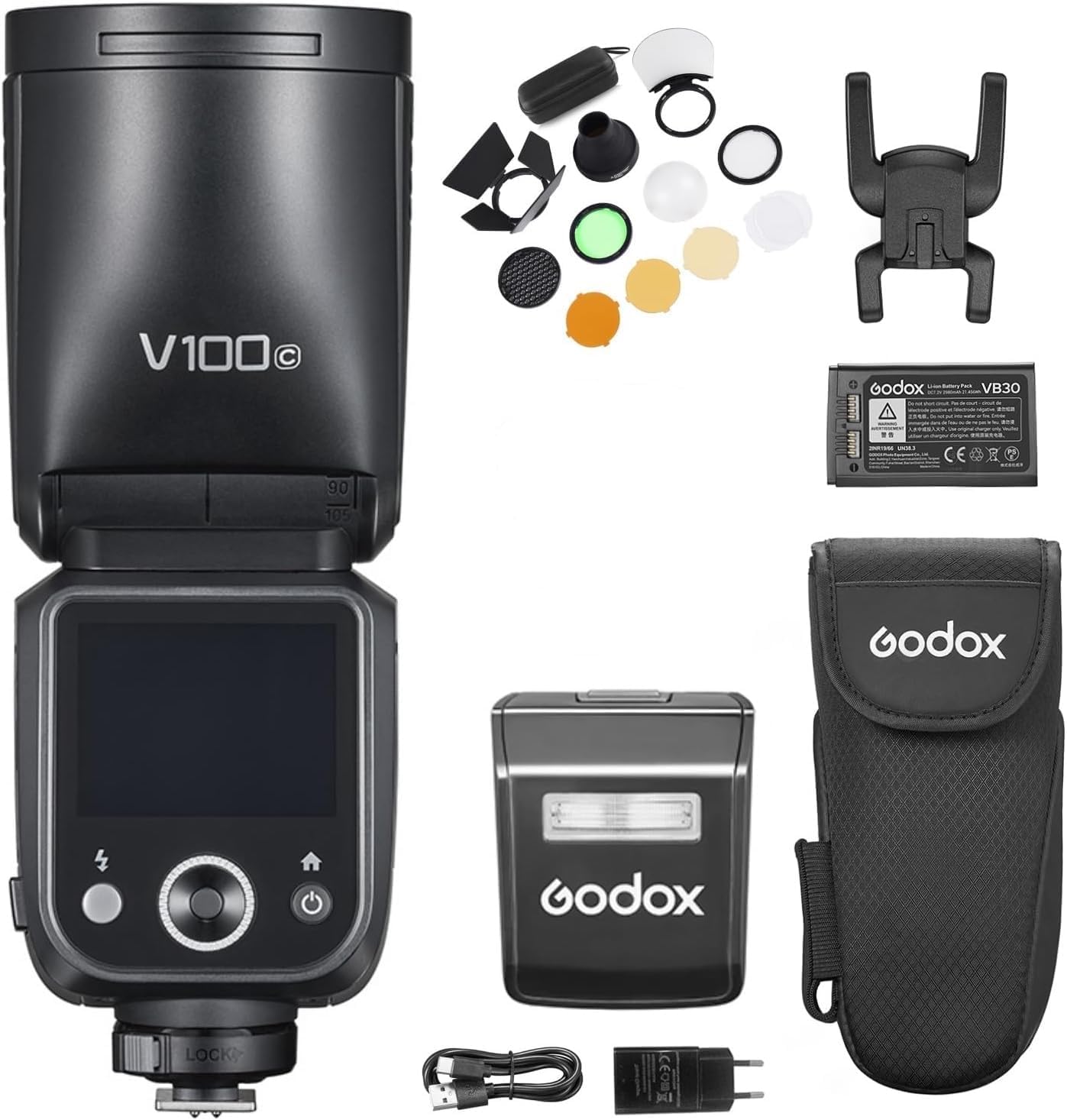 Godox V100 2.4G Wireless Camera Flash Round Head On-Camera Flash TTL Speedlite 100Ws Power Touch Control Screen Built-in LED Modeling Lamp with Detachable Sub for Canon R10 R8 R7 R6 R6 Mark II R5