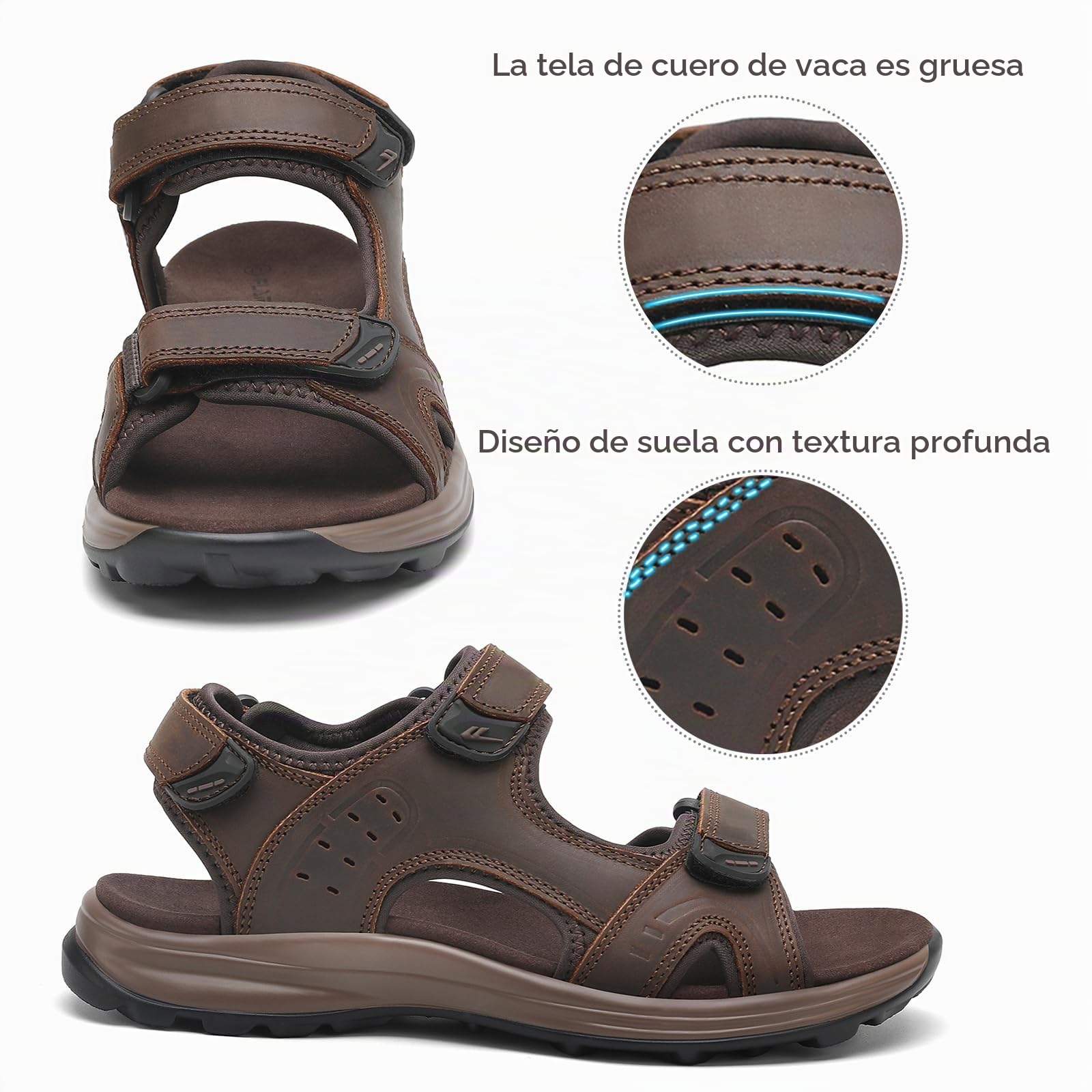 FLARUT Sandalias de los Hombres de Verano Zapatos de Senderismo Trekking Deportes al Aire Libre de Cuero Playa Dedo del Pie Abierto Deportivas Casuales(Marrón Oscuro,44)