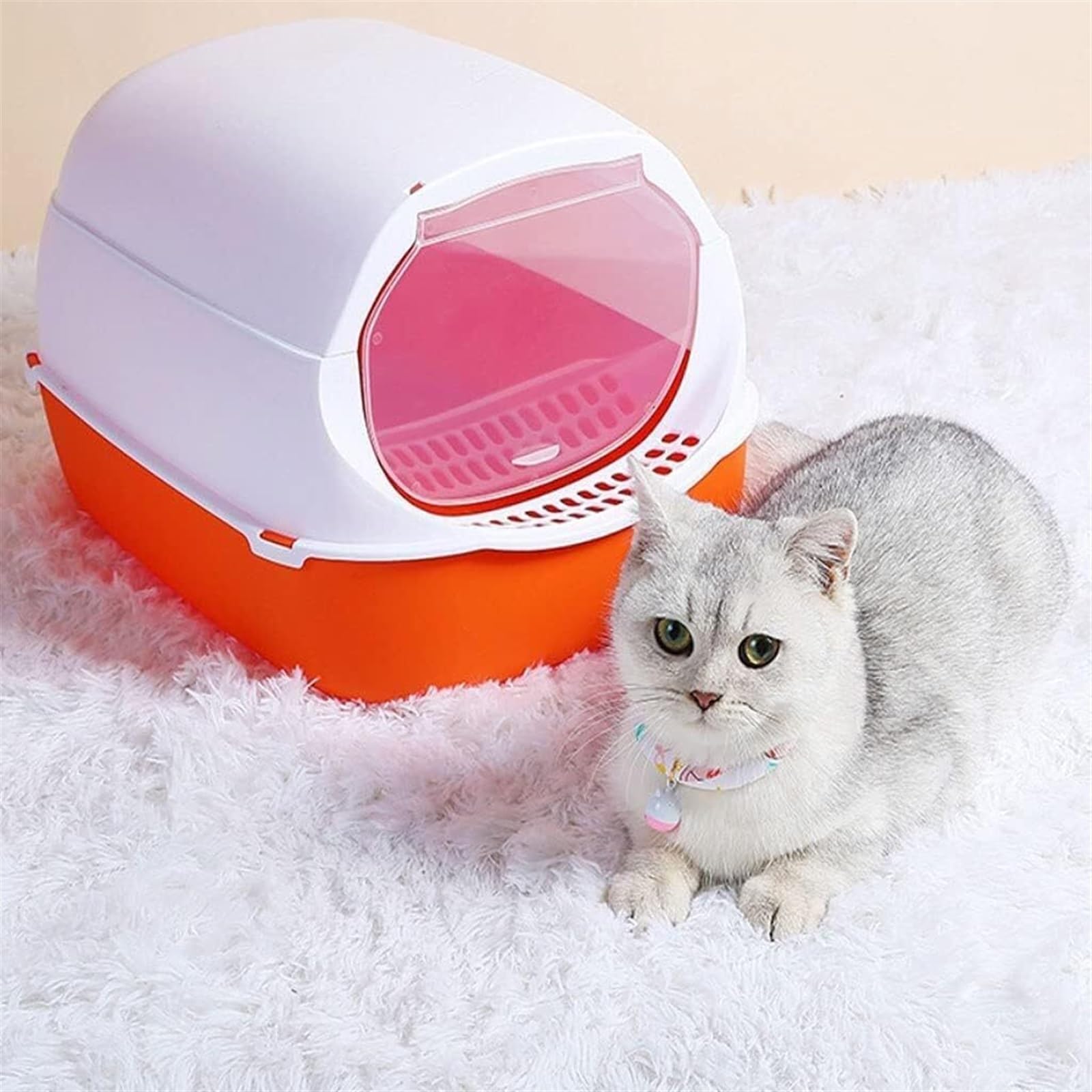 Duradera Arenero Gato Caja De Arena para Gatos Plástico Completamente Cerrada con Pala para para, Orinal para Gatitos Sin Olor, Fácil Limpiar para Todos Los Servicio Pesado(Oranje)