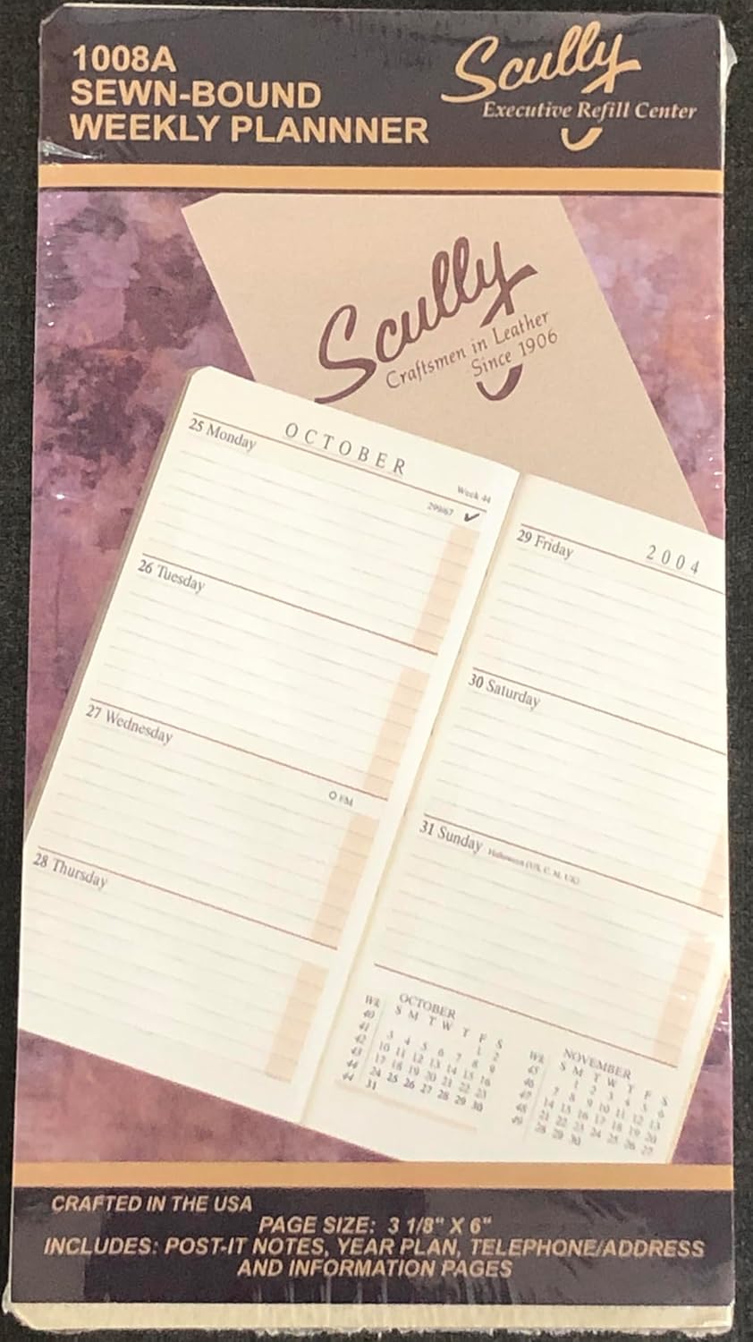 2026 Scully Leather Sewn-BOUND Pocket Weekly & Monthly Refill,Page Size 3 x 6