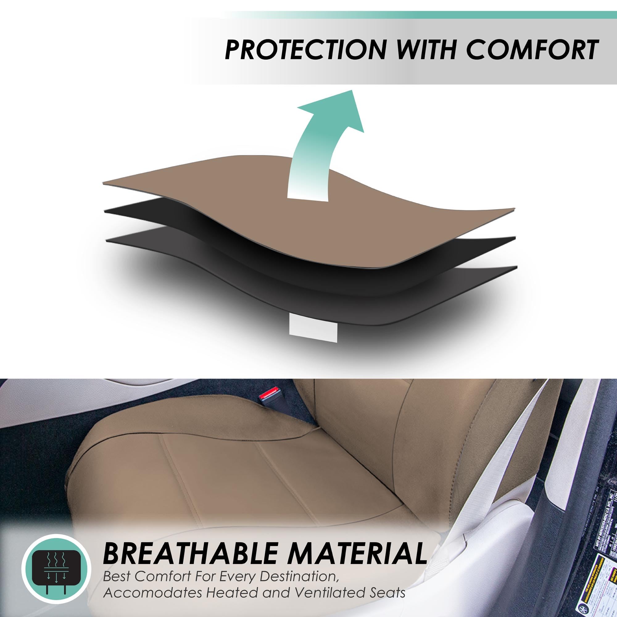 FH GROUP PU002TAN115 Vollen Satz PU-Leder Autositzbezüge Airbag-Kompatibel, Anzahl 11