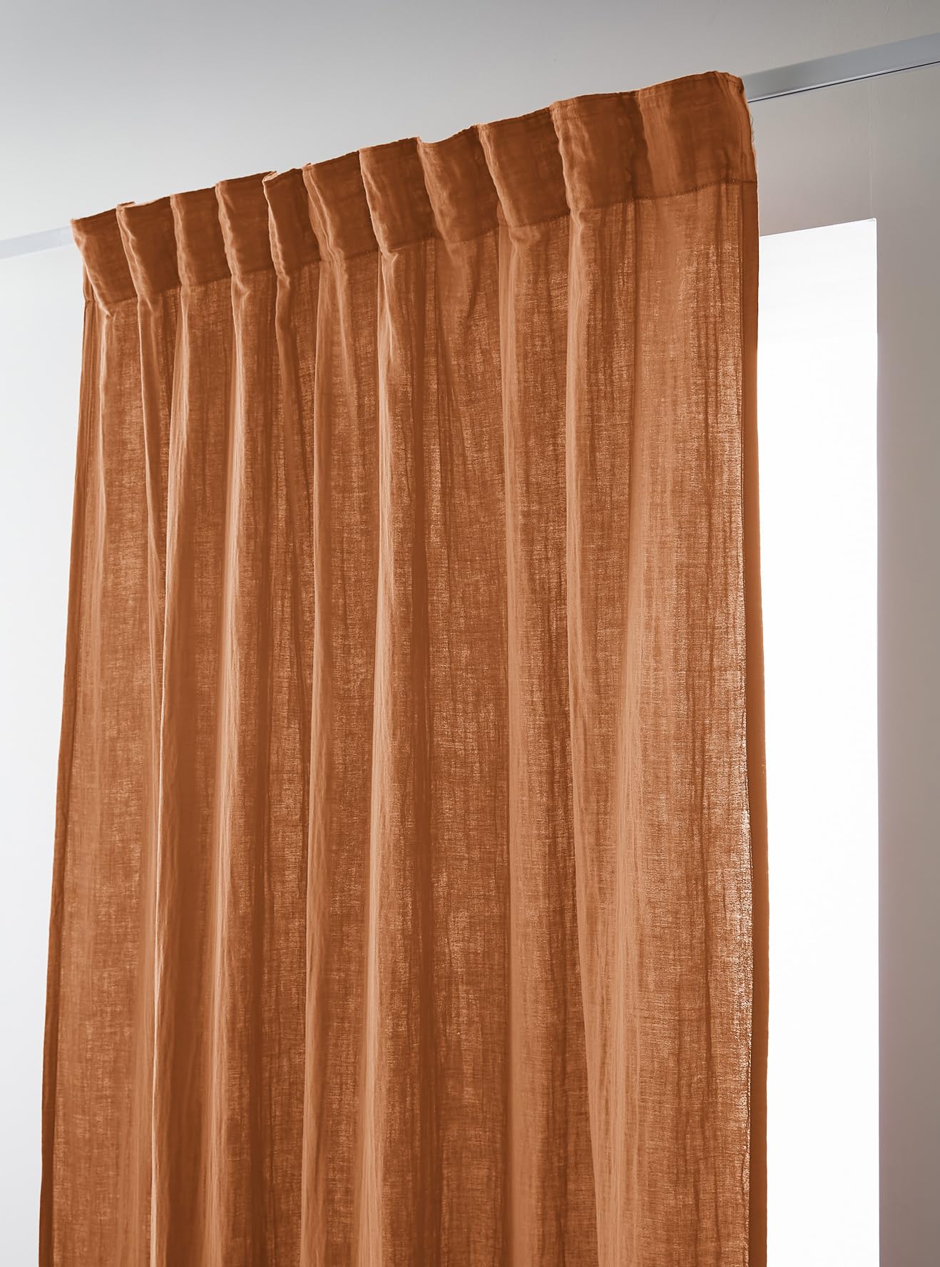 Rideau Galon Fronceur 140 x 240 cm – Double Gaze de Coton Gaïa Abricot