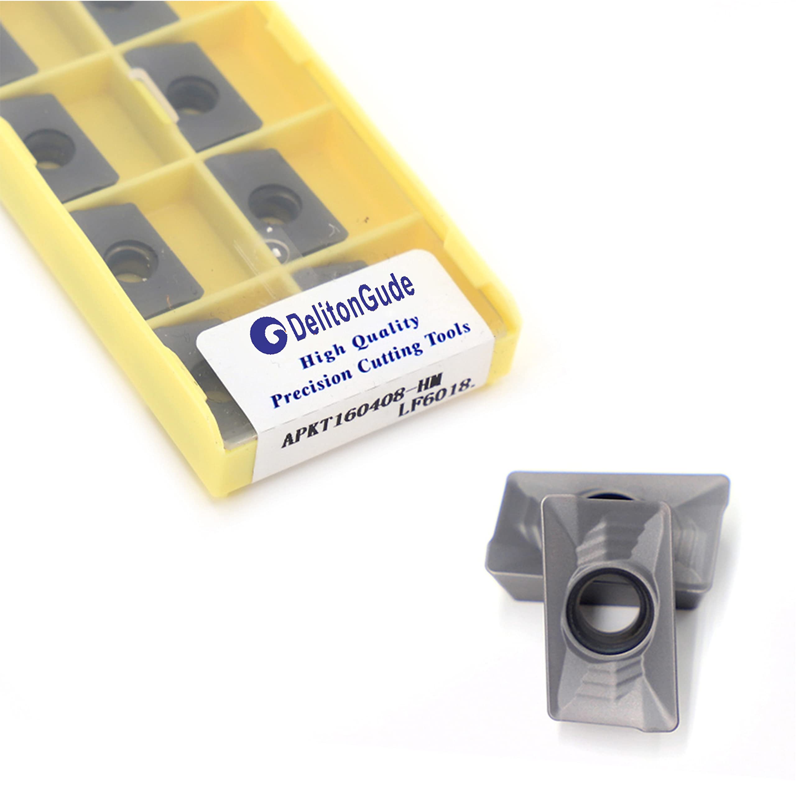 DelitonGude 10pcs APKT160408 CNC Lathe Indexable Solid Carbide Milling Turning Insert for The Finishing of Steel and Other Metal (APKT160408-HM LF6018)