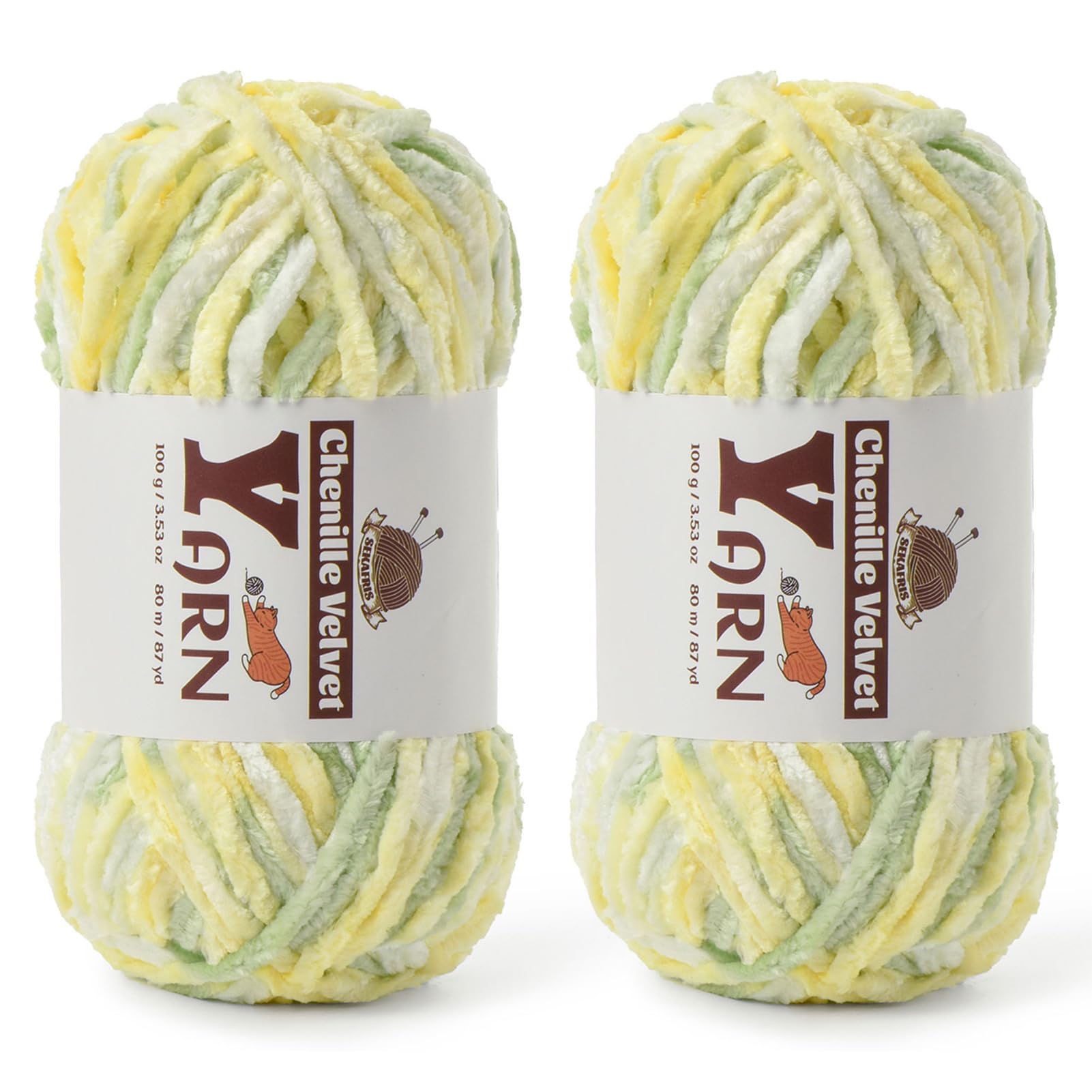 Chenille Crochet Greenish Yellow Yarn 2 Pack