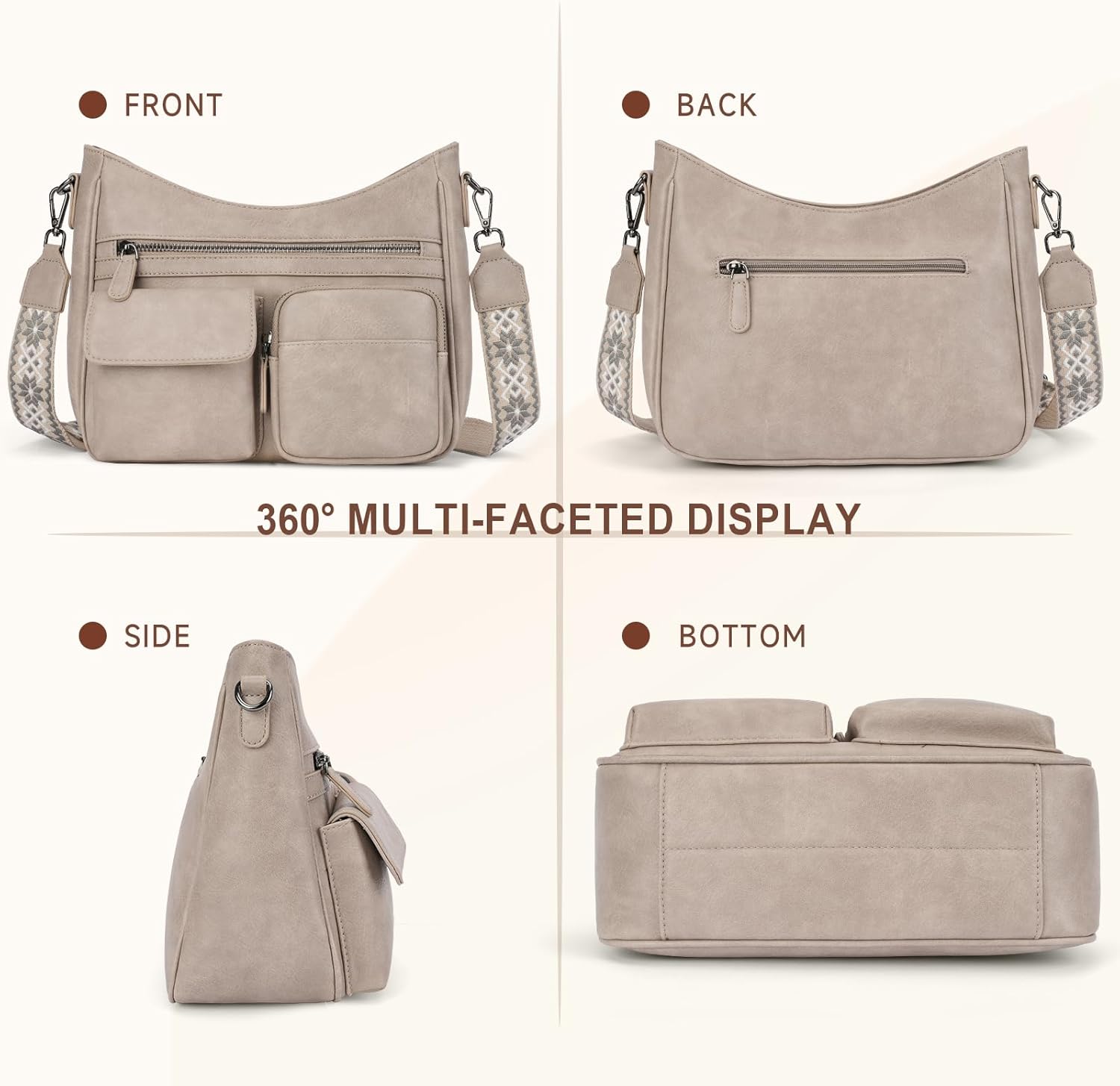 Crossbody Bags for Women Trendy Vegan Leather Crossbody Purse Shoulder Handbags Multiple Pockets Hobo Bag Ladies - Image 3