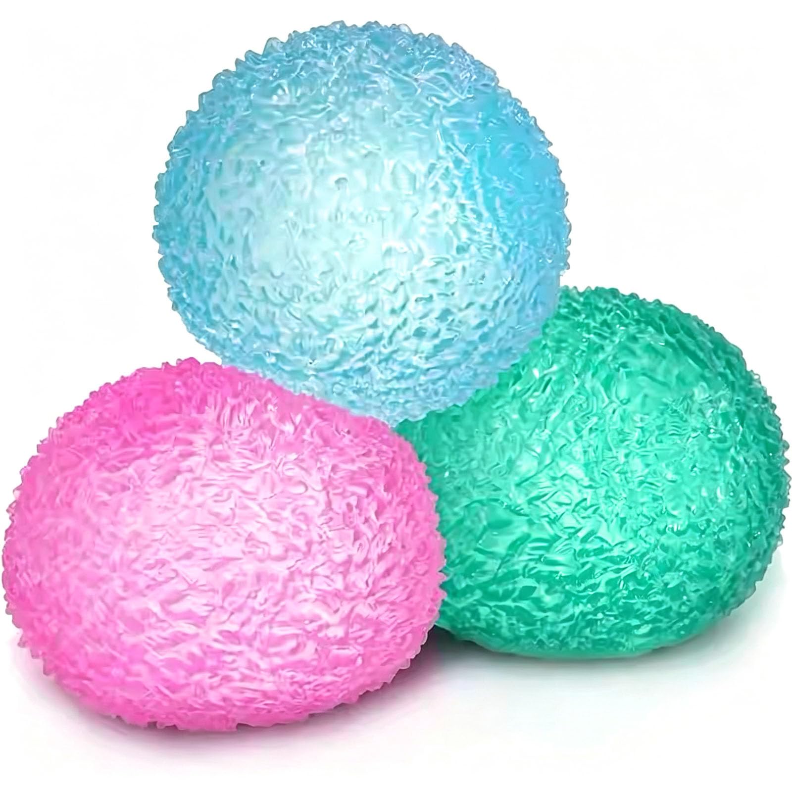 3-Pack Squishy Stress Ball Set – 4x4 cm Textured Slow Rising Fidget Toys for Adults & Teens, Portable Desk Accessory for Office, Travel & Relaxation (Pink, Blue, Green)