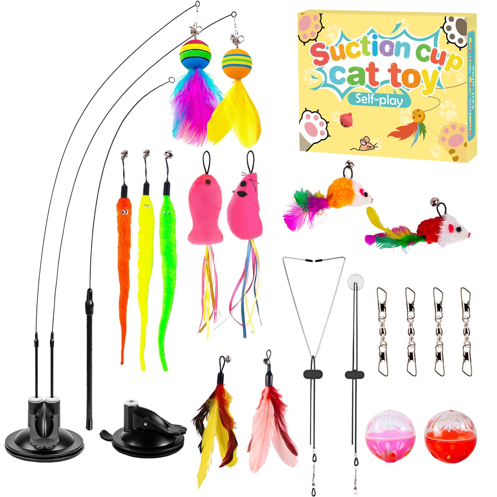 Juguete Gato Juguete Pluma De Gato Interactivo Para Gatos Ventosa CañA Juguetes Plumas Gatos Campana Interactivos Para Interior Ejercitar Y Jugando Juguetes Varita Plumas Set Colgantes Con Campana