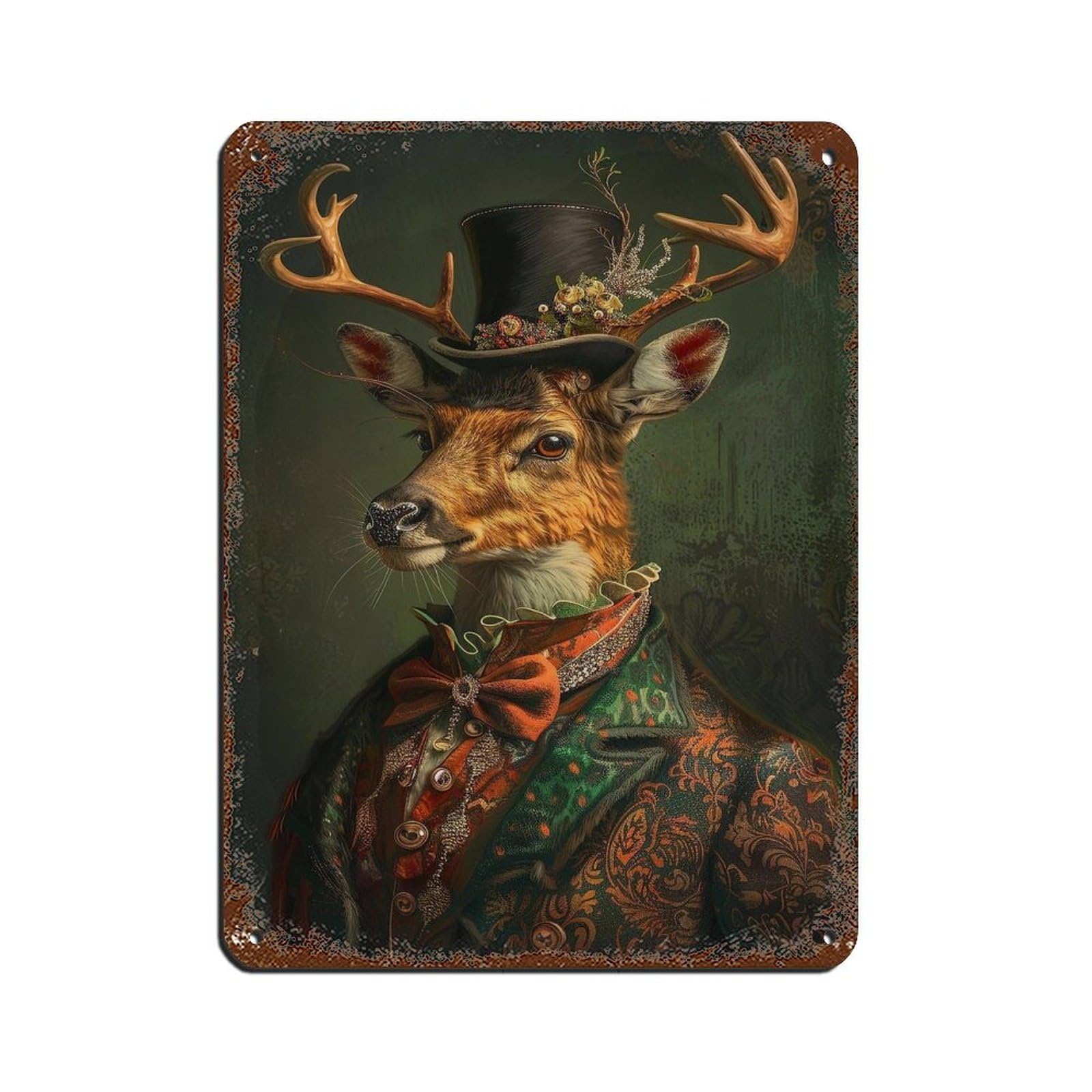Vintage Gentleman Deer Painting Poster Tin Sign Vintage Metal Pub Club Cafe Bar Home Wall Art Decoration Poster Retro 12x16inch(30x40cm)