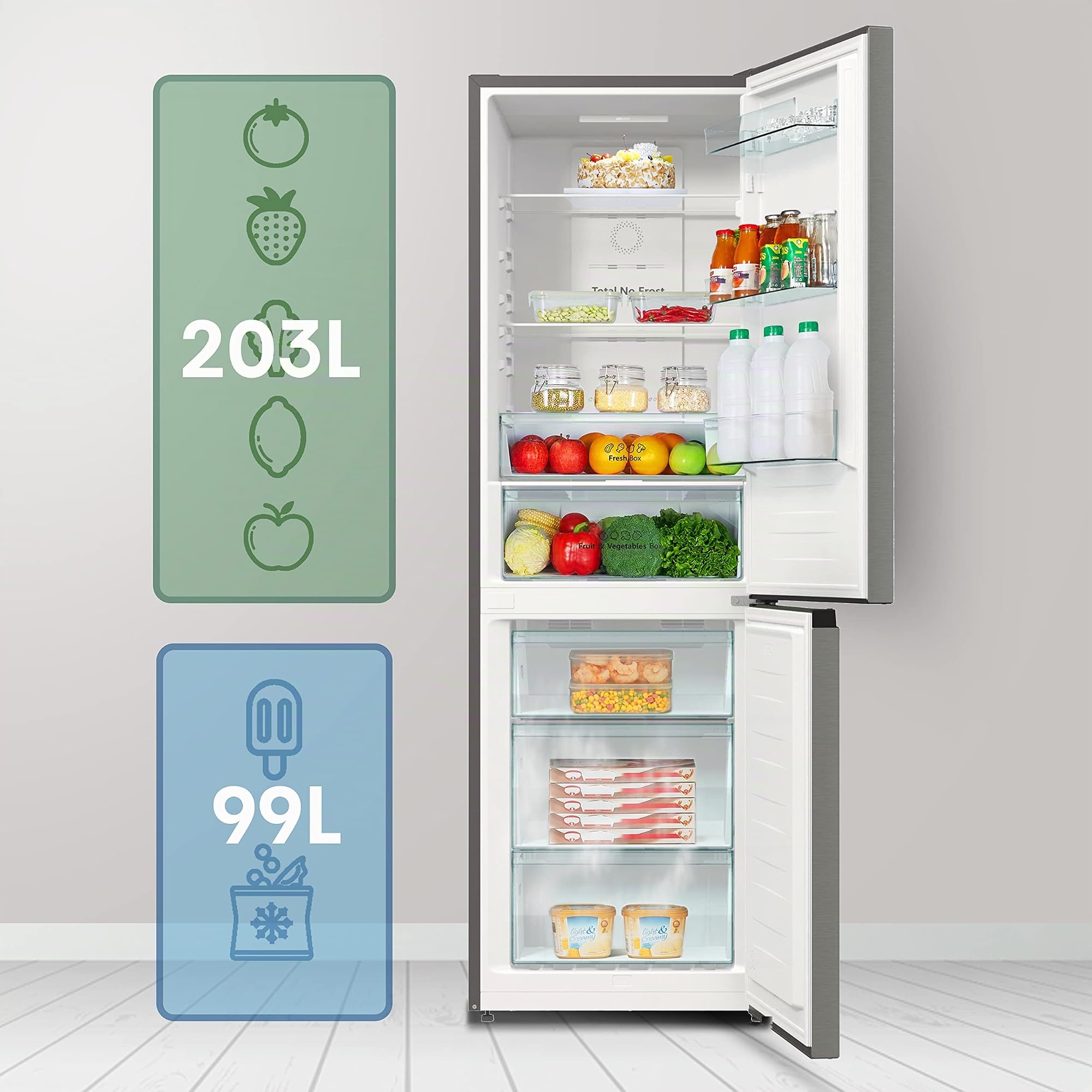 Hisense RB390N4BC20 - Frigorífico Combi No Frost, Capacidad Neta 300 L, 185 cm Alto, ECO mode, Botellero, Silencioso 38 dBA