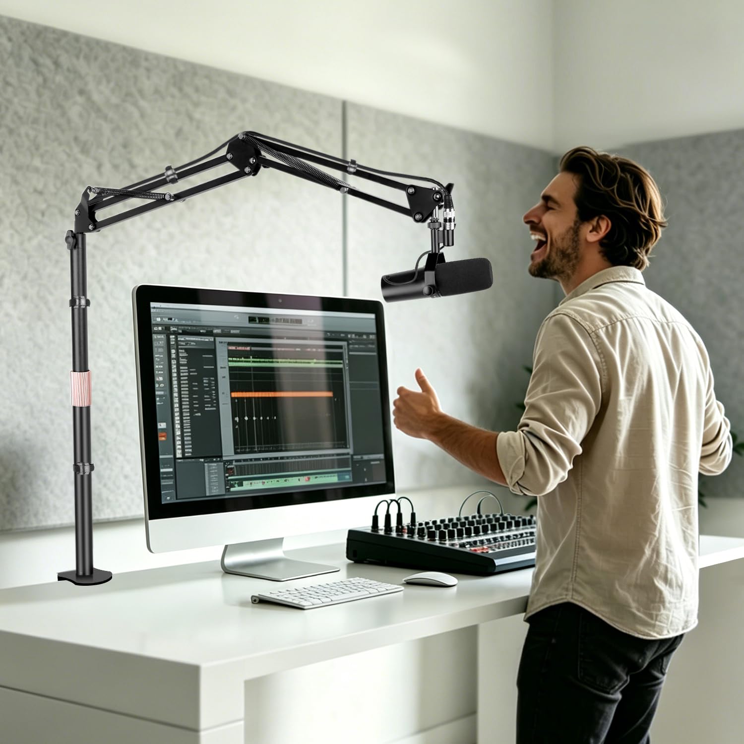 Brazo de micrófono ajustable en altura con barra extensible, brazo de soporte de micrófono de alta calidad para HyperX QuadCast, Shure SM7B, Blue Yeti, ideal para podcasts, streaming, juegos y