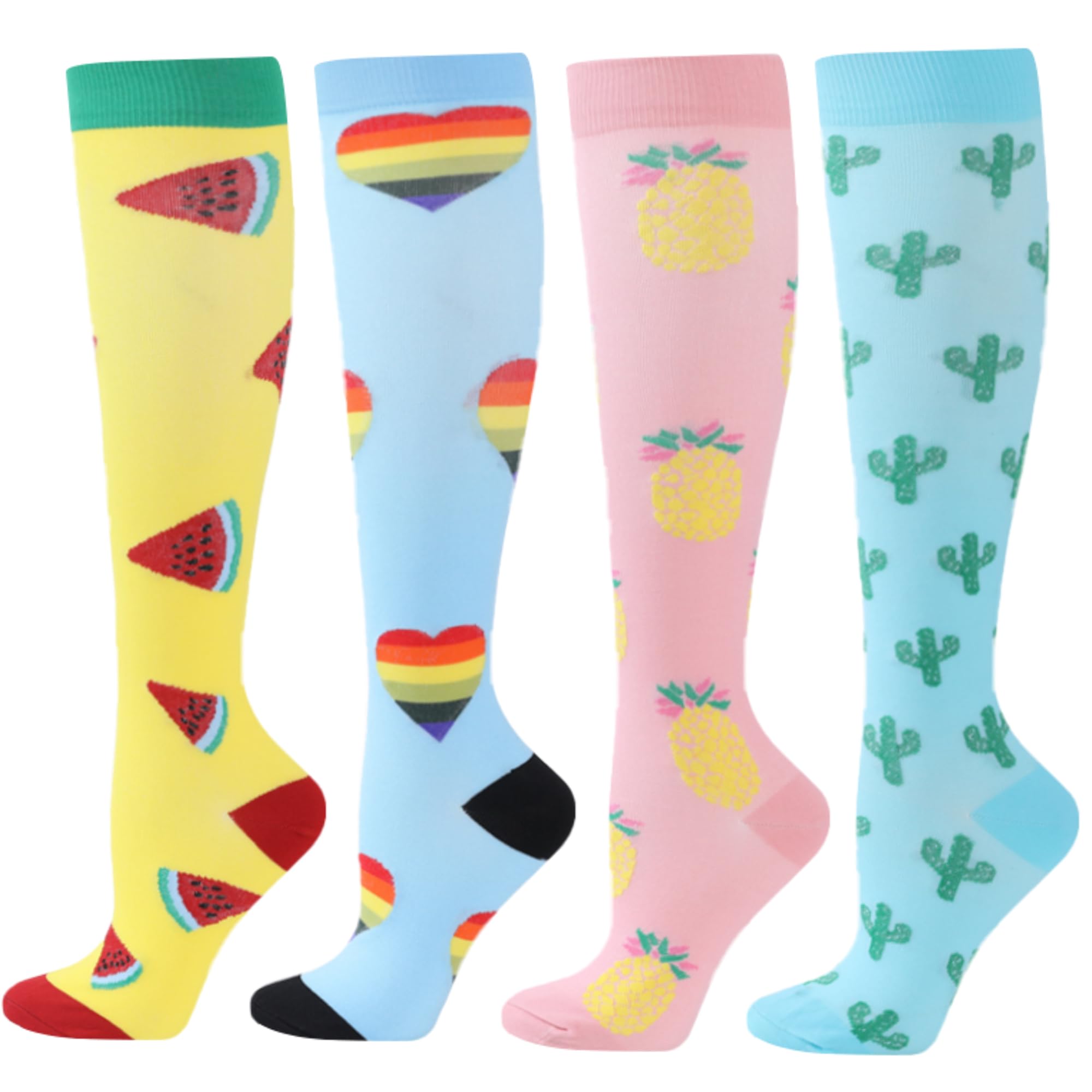 BISOUSOX 4 Pairs Compression Socks for Women Men Flying 15-20 mmHg Flight Socks for Men Women Knee-High Ladies Flight Socks Sport Running Socks Pregnancy Compression Stockings Gift for Pregnant Woman