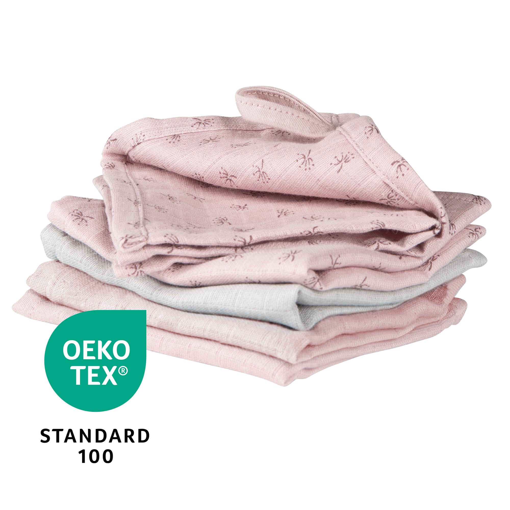 roba Lot de 5 Gants de Toilette Débarbouillettes Bébé "Lil Planet" 25 x 25 cm - Certifié Oekotex et Gots - Coton Bio - Rose/Gris