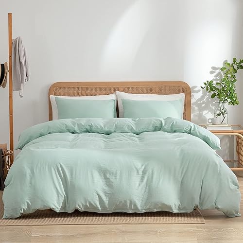 ERZRGA Funda de edredón verde, 100% microfibra lavada, ropa de cama verde salvia, fundas de edredón de estilo moderno, tamaño Queen con cierre de