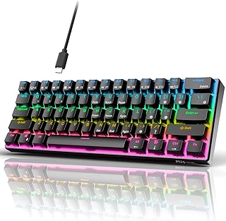 RK ROYAL KLUDGE Teclado mecânico para jogos RK61 com fio 60% RGB retroiluminado ultra-compacto interruptor vermelho preto
