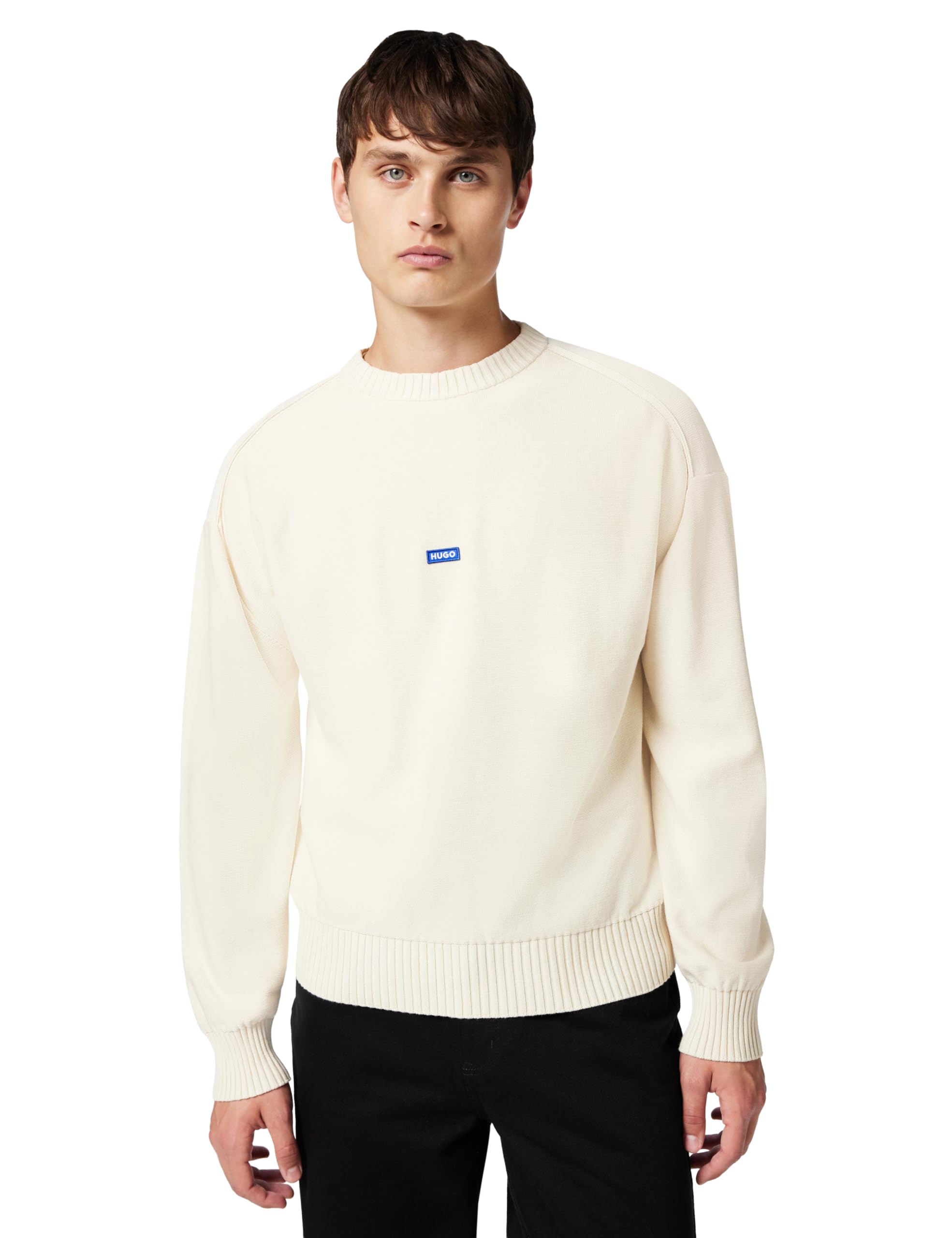 Hugo Men's Knitted Sweater, Open White 121, M