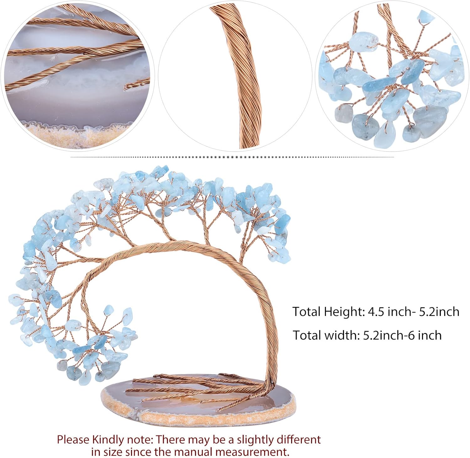 Nupuyai Aquamarine Crystal Tree with Agate Slice Base, Money Tree Figurines Fengshui Ornament for Home Office Wedding Decoration - Image 3