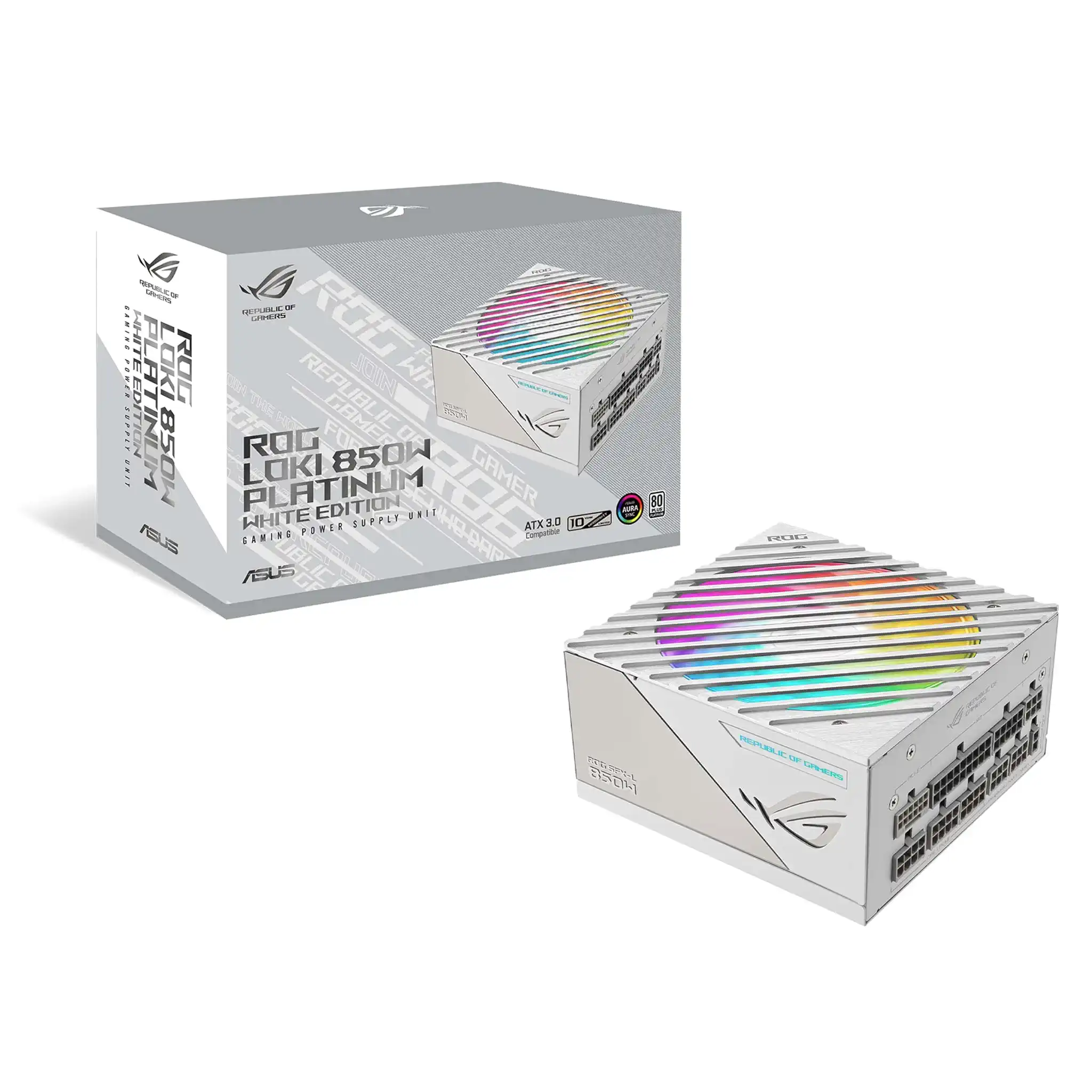ASUS ROG Loki SFX-L 850W Platinum Netzteil (Vollmodulares Netzteil, 80+ Platinum, Lambda A Zertifiziert, 120mm PWM ARGB Lüfter, Aura Sync RGB Beleuchtung, ATX 3.0 kompatibel, PCIe 5.0 Ready, weiß)