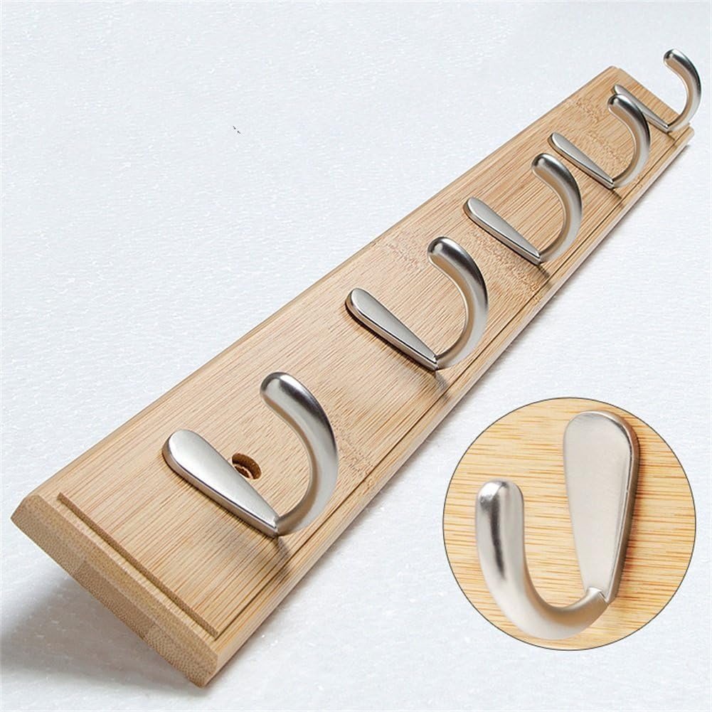 Bamboo Wall-Mounted Coat Rack with 5 Hooks 24''L x 2.4''W (Wood)