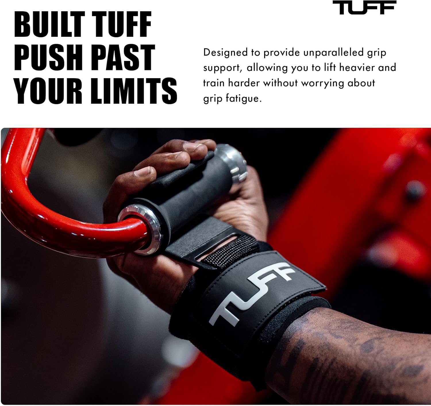 TUFF - Exercise Straps for Strength Training and Weightlifting, Black and Red