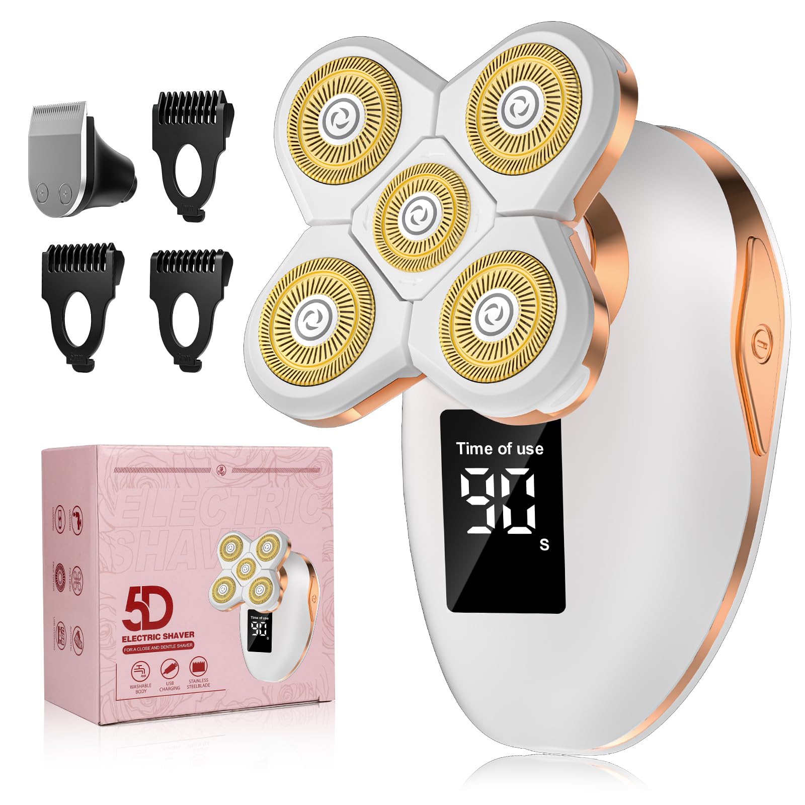 2-in-1 Electric Razors for Women Legs, 5D Floating Head Electric Shaver Gold