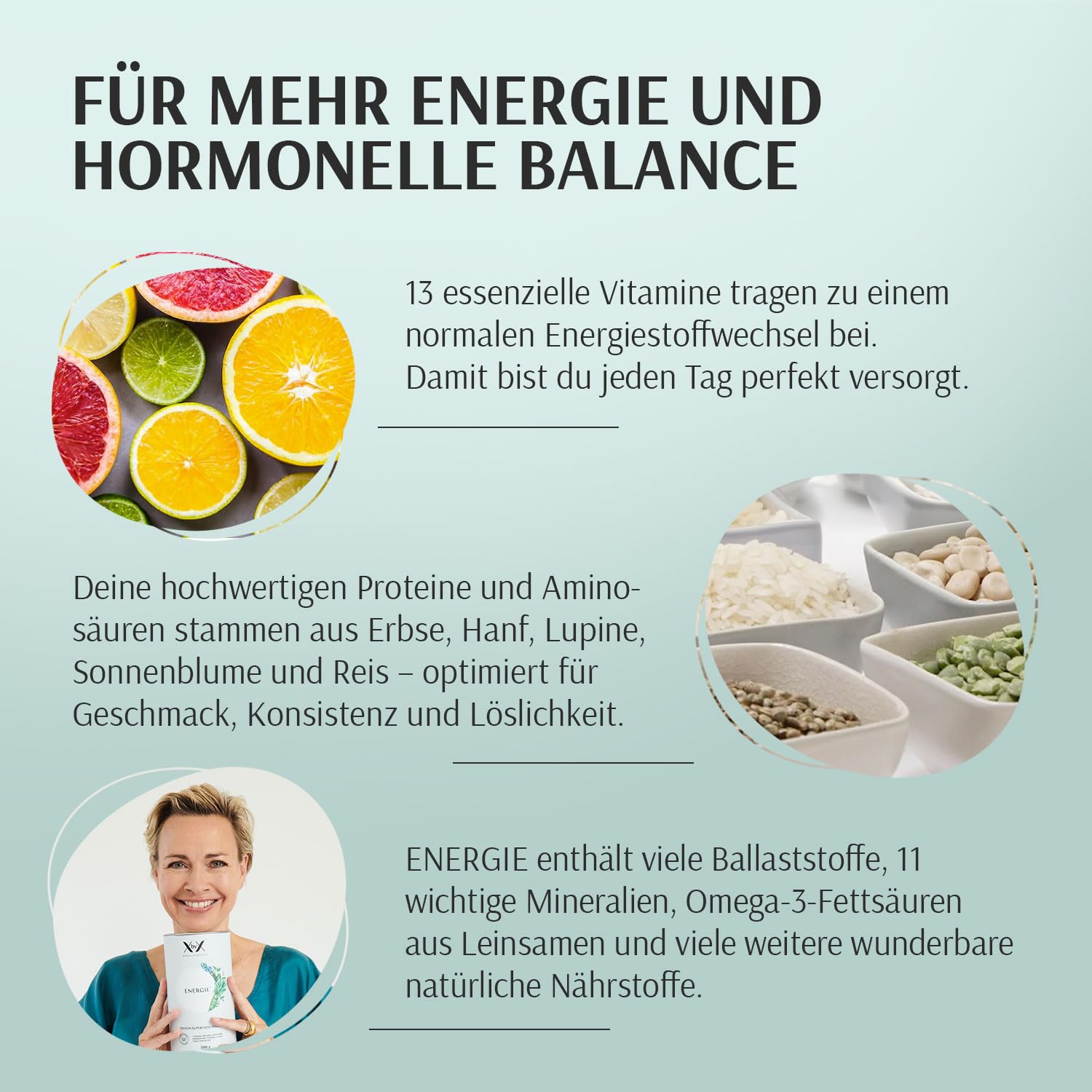 XbyX Energie 500 g | 16 Portionen | Veganes Superfood Proteinpulver für Shake oder Smoothie | Geschmacksneutrales Eiweißpulver mit essentiellen Aminosäuren & wertvollen Vitaminen | Aus Deutschland