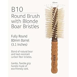 Ibiza Hair B10 Round Brush | 80mm Barrel for Bounce & Easy Styling Control | Blonde Boar Bristles for Fine, Ethnic & Color-Treated Hair