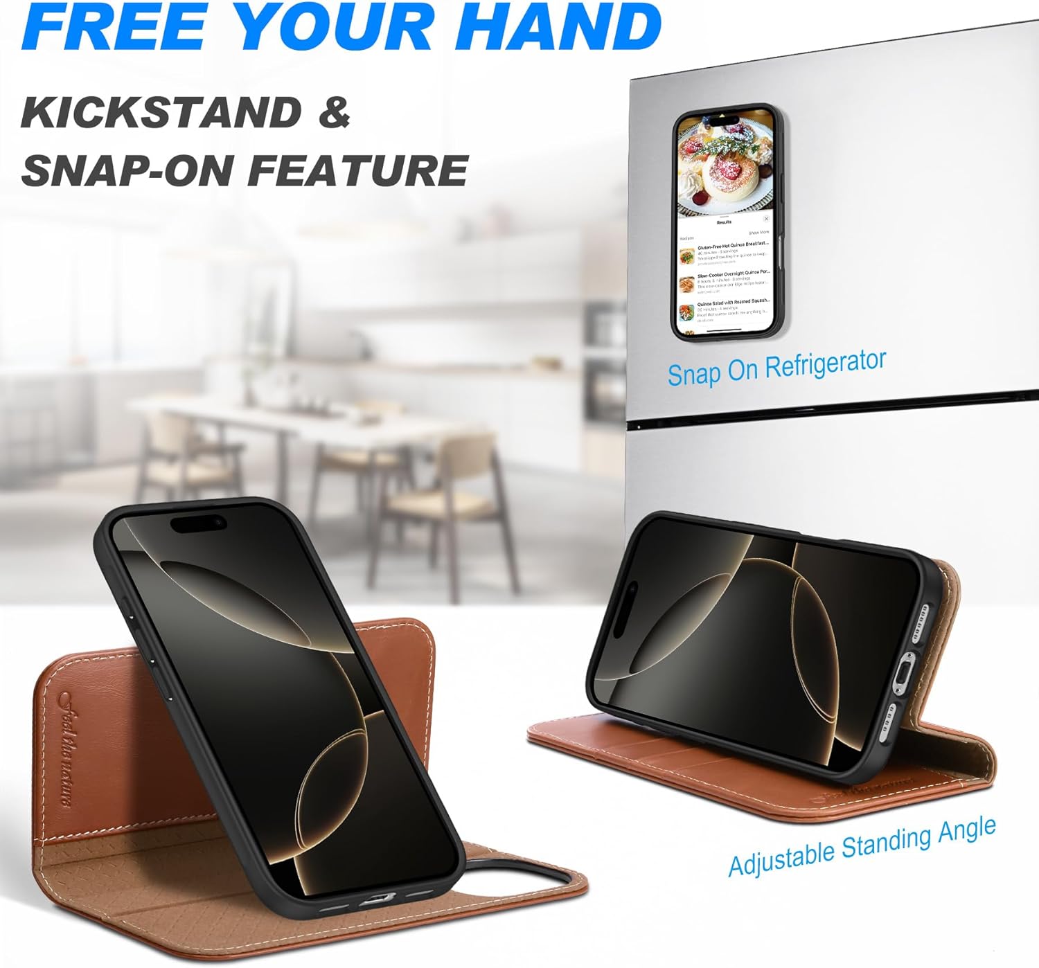 SHIELDON Case for iPhone 16 Pro Max 6.9", Genuine Leather 2 in 1 Wallet Kickstand RFID Blocking Card Holder Magnetic Shockproof Wireless Charging Case Compatible with iPhone 16 Pro Max - Retro Brown - Image 5