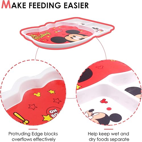 Miniatura 4 de Juego de 3 piezas – Platos de resina de lunares de Mickey para comida y alimentación de alimentos, compartimentos divididos, plato de vajilla con