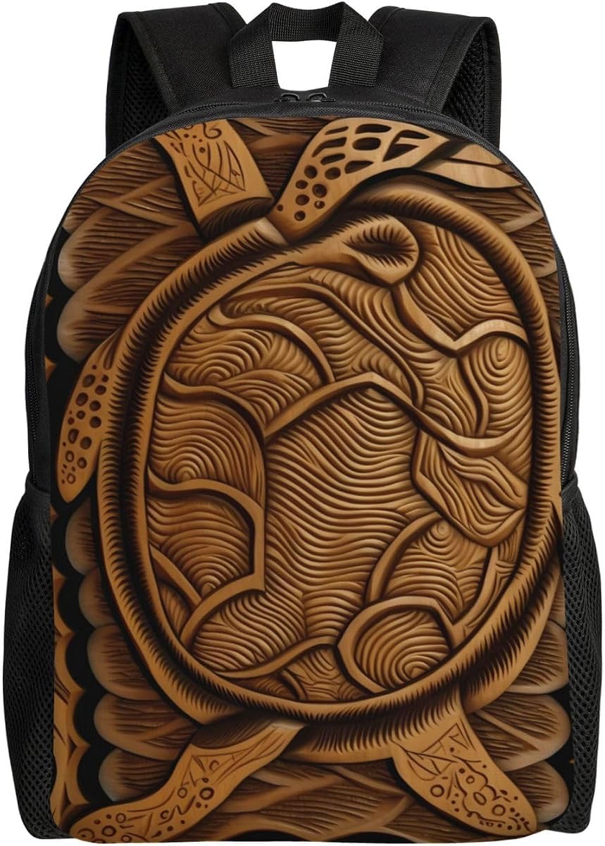 Mochila para ordenador portátil para hombres y mujeres, mochila ligera hawaiana Tapa Honu Turtle, mochila informal con bolsillos laterales para botellas